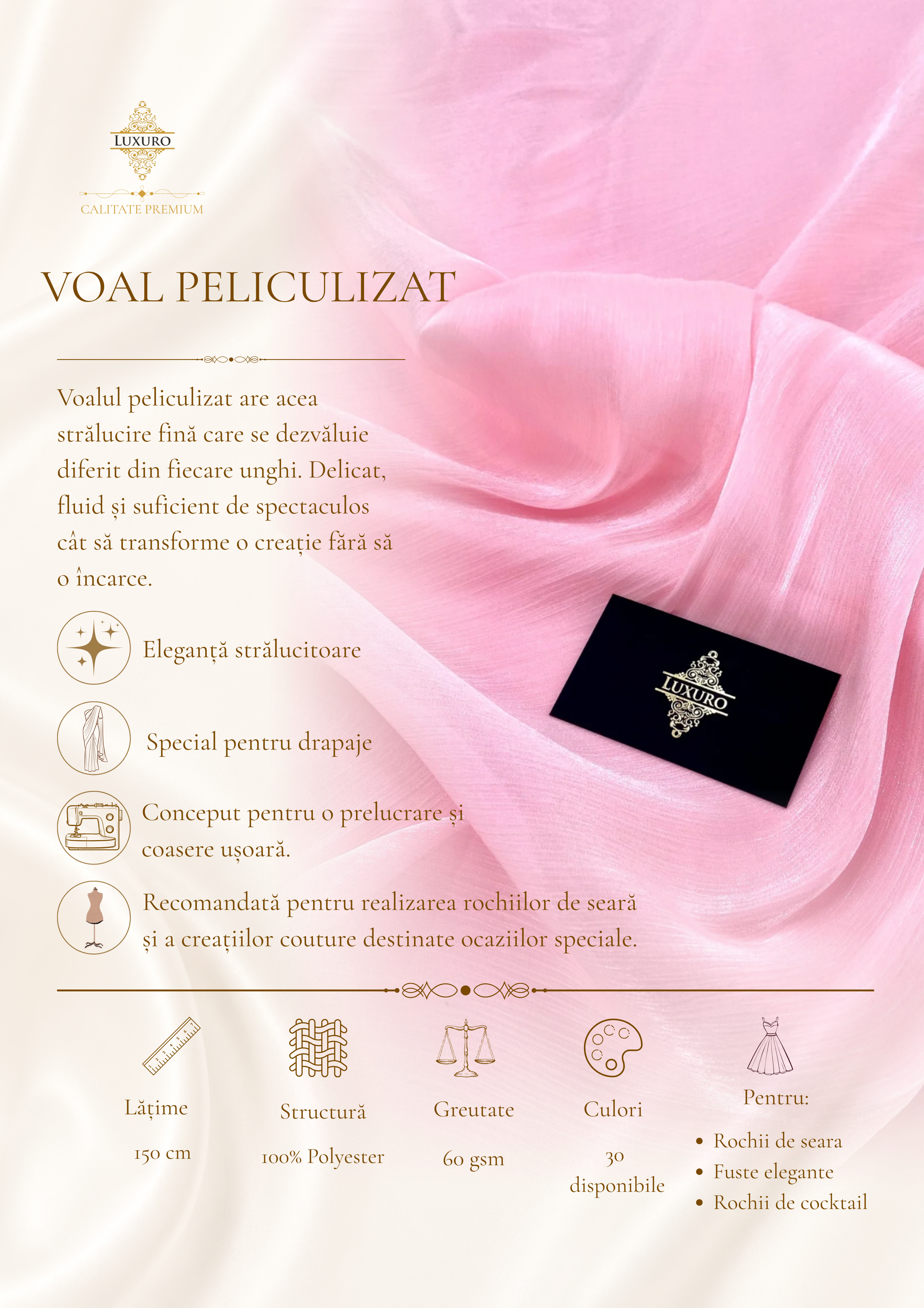 Voal Peliculizat Creponat Roz