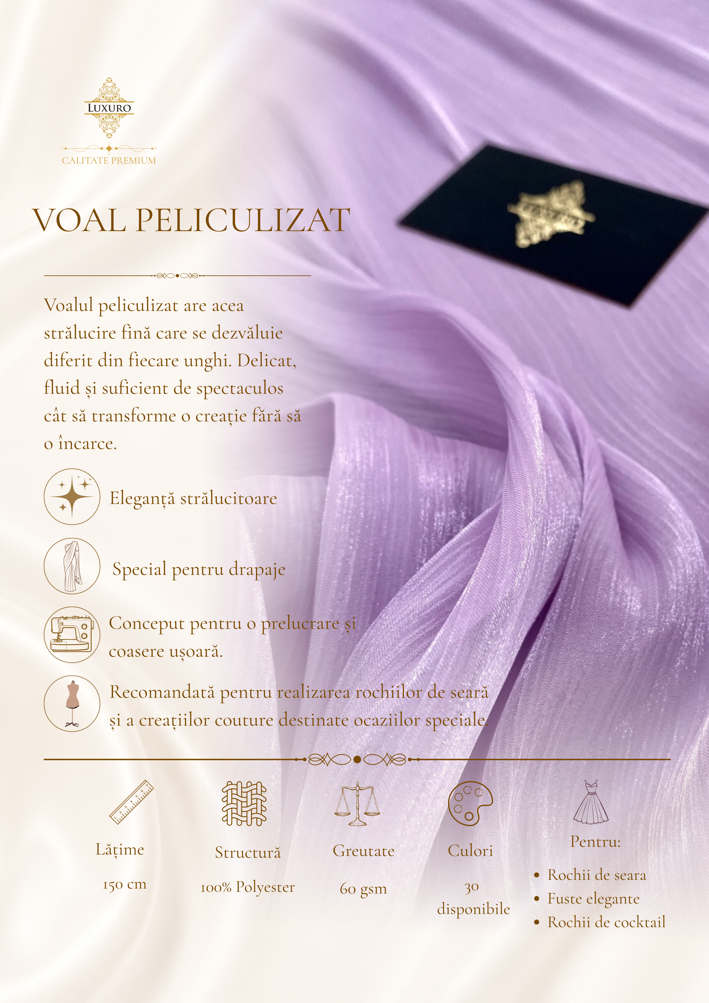 Voal Peliculizat Creponat Lavanda Deschis