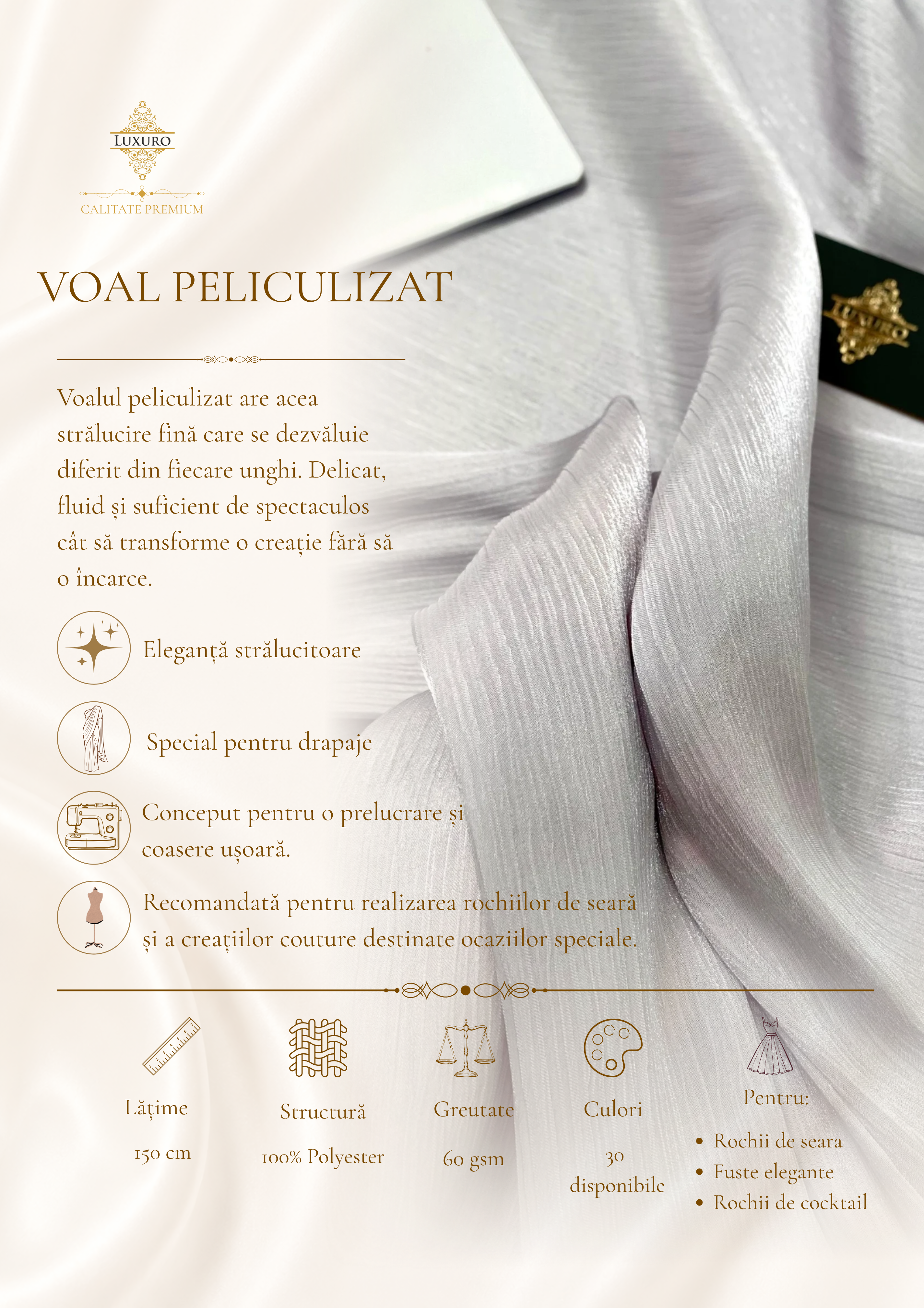 Voal Peliculizat Creponat Argintiu