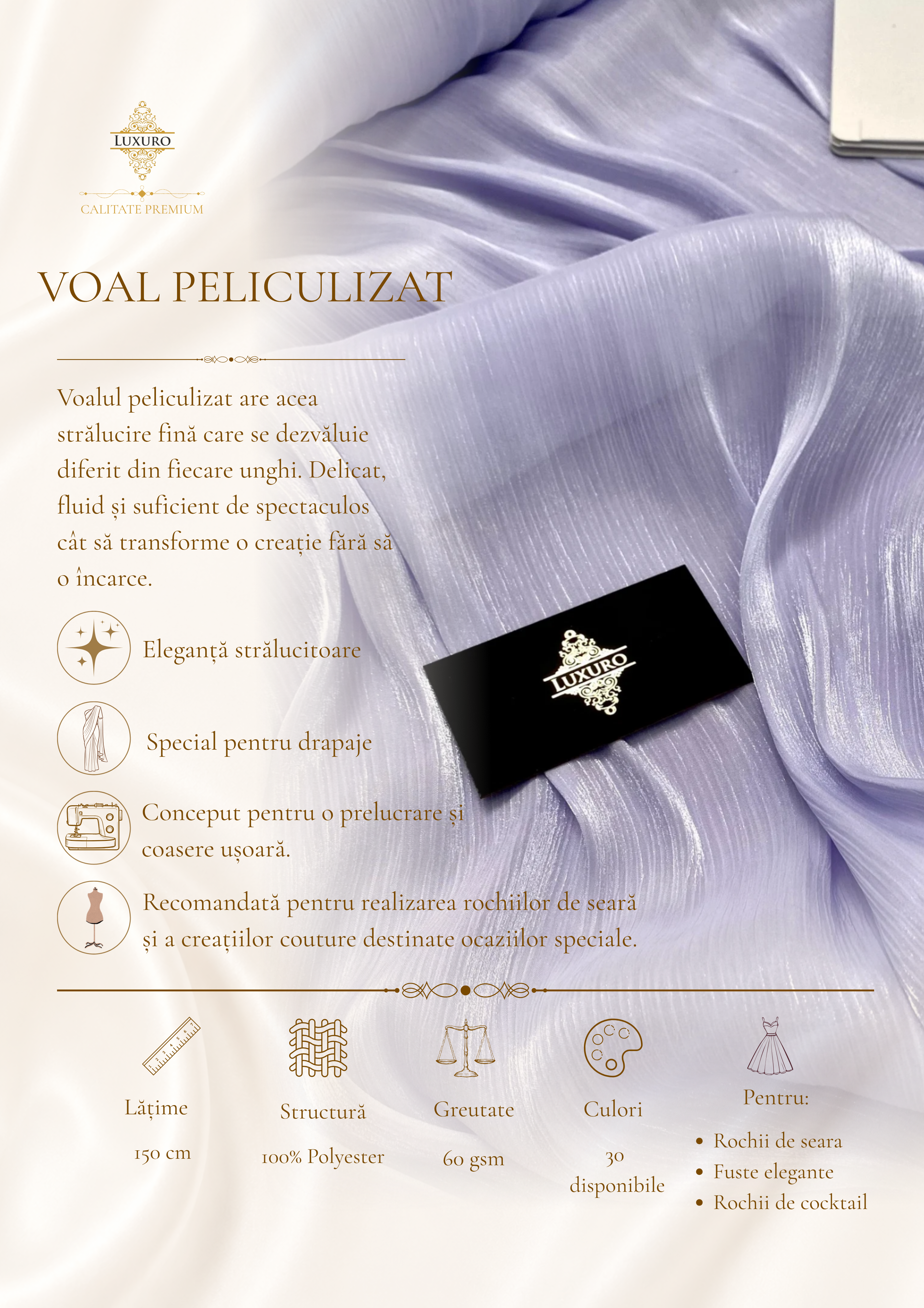 Peliculázott Krepp Voál Világos Levendula