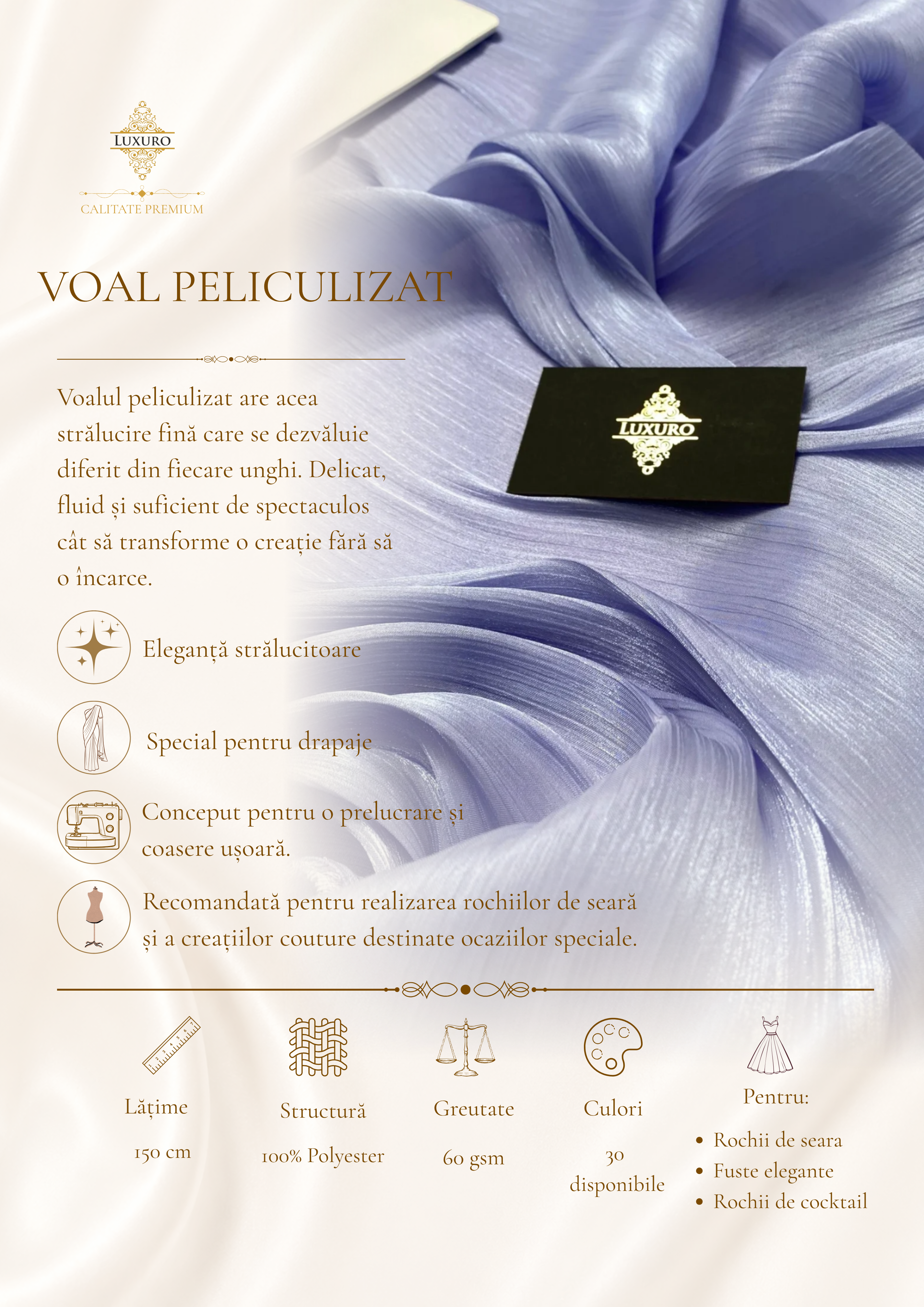 Voal Peliculizat Creponat Lila Inchis