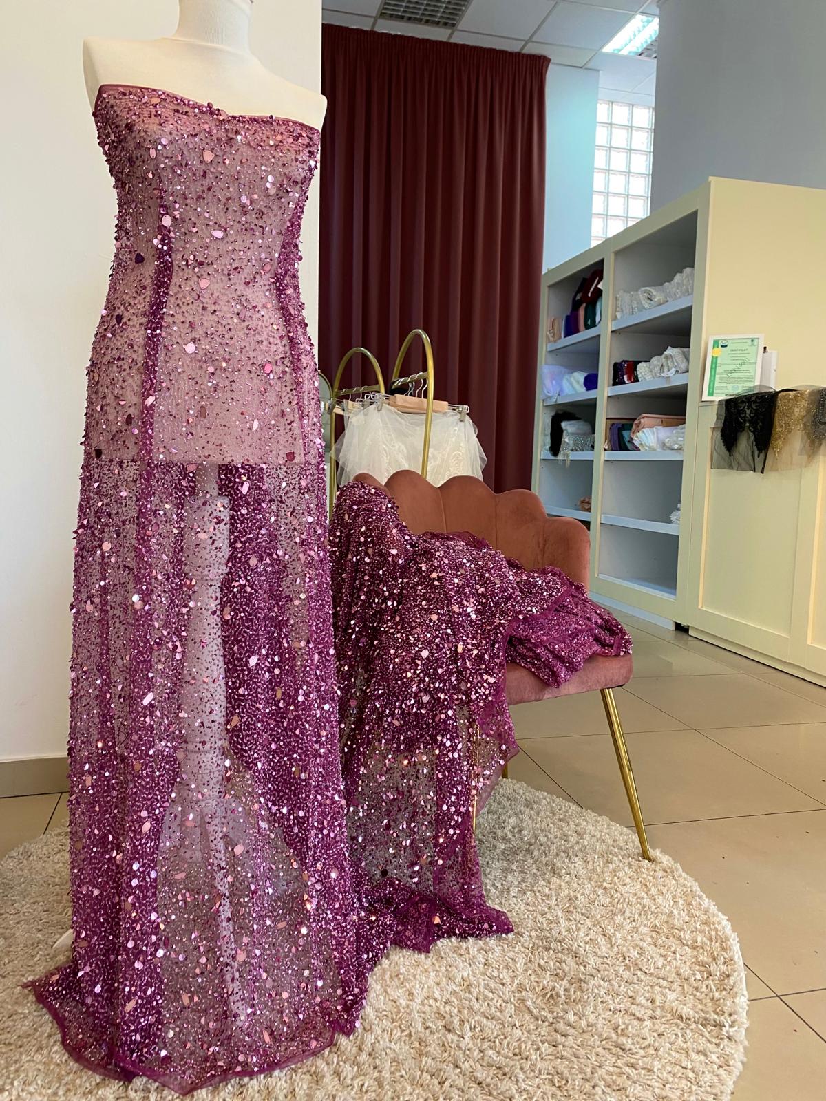 Haute Couture Dark Magenta Lace, with Mirrors