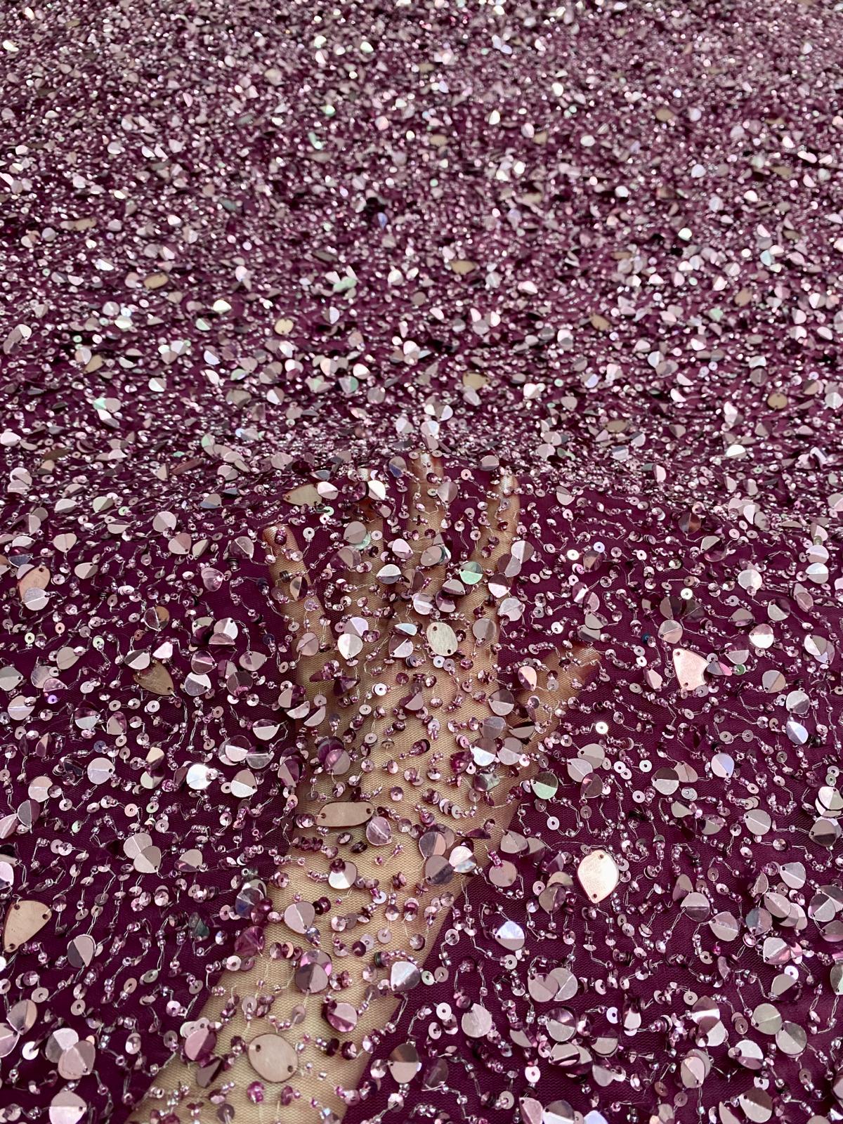 Haute Couture Dark Magenta Lace, with Mirrors