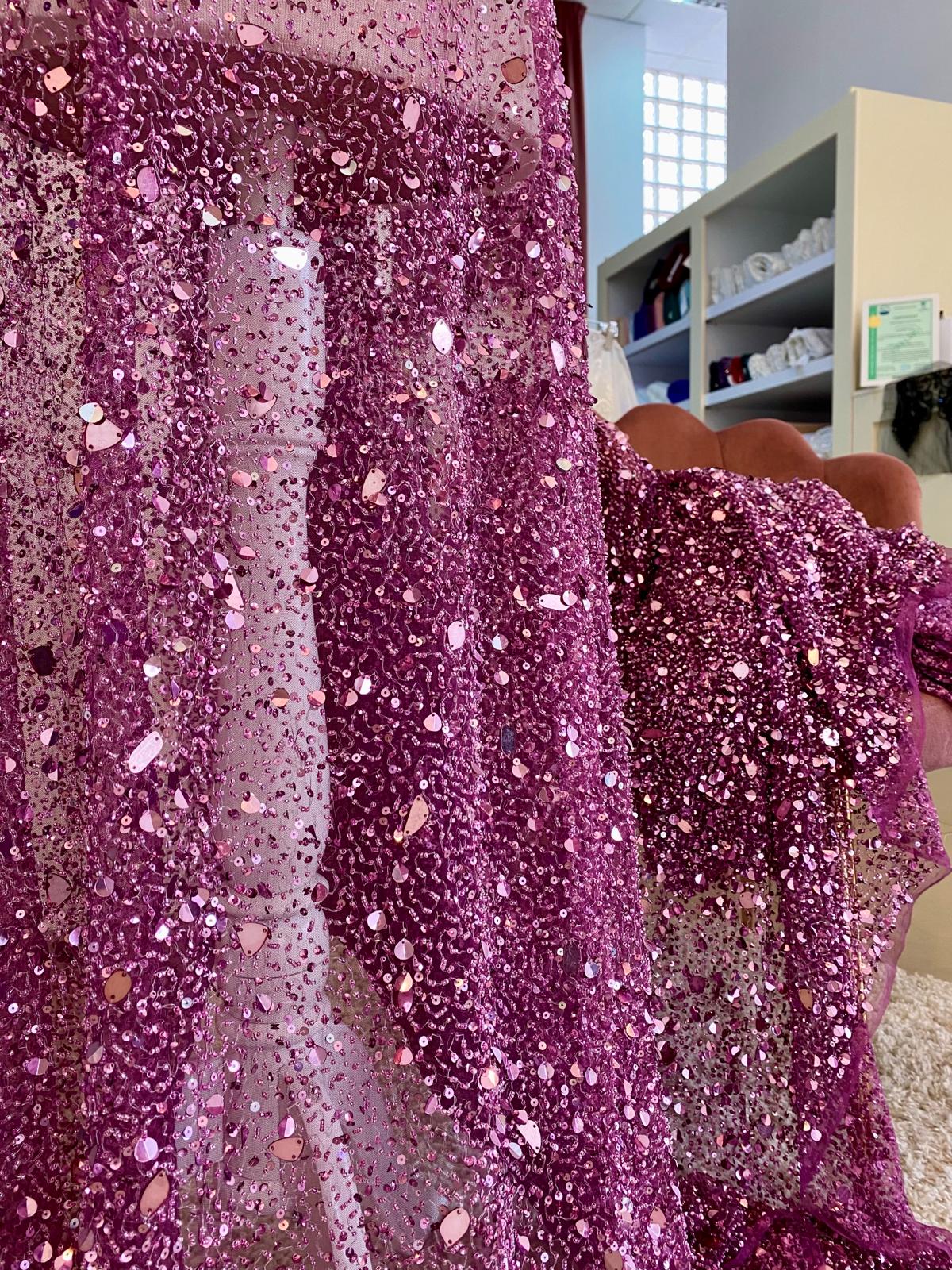 Haute Couture Dark Magenta Lace, with Mirrors