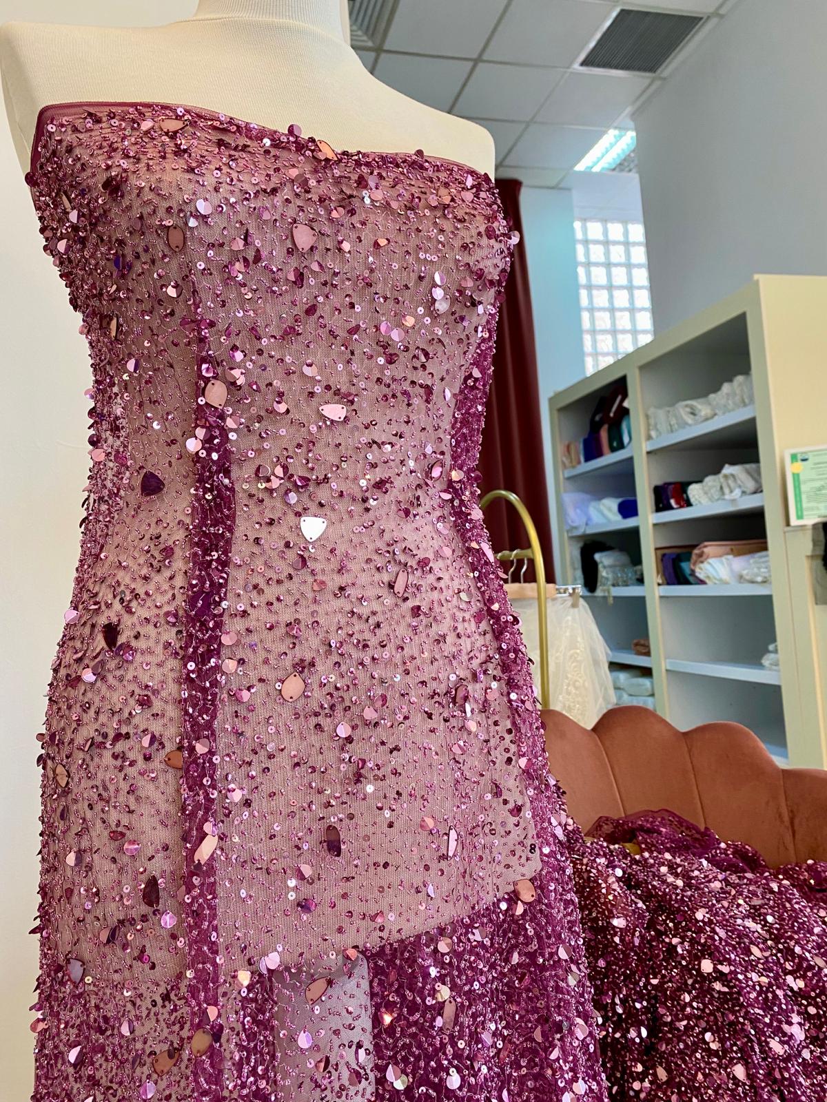 Haute Couture Dark Magenta Lace, with Mirrors