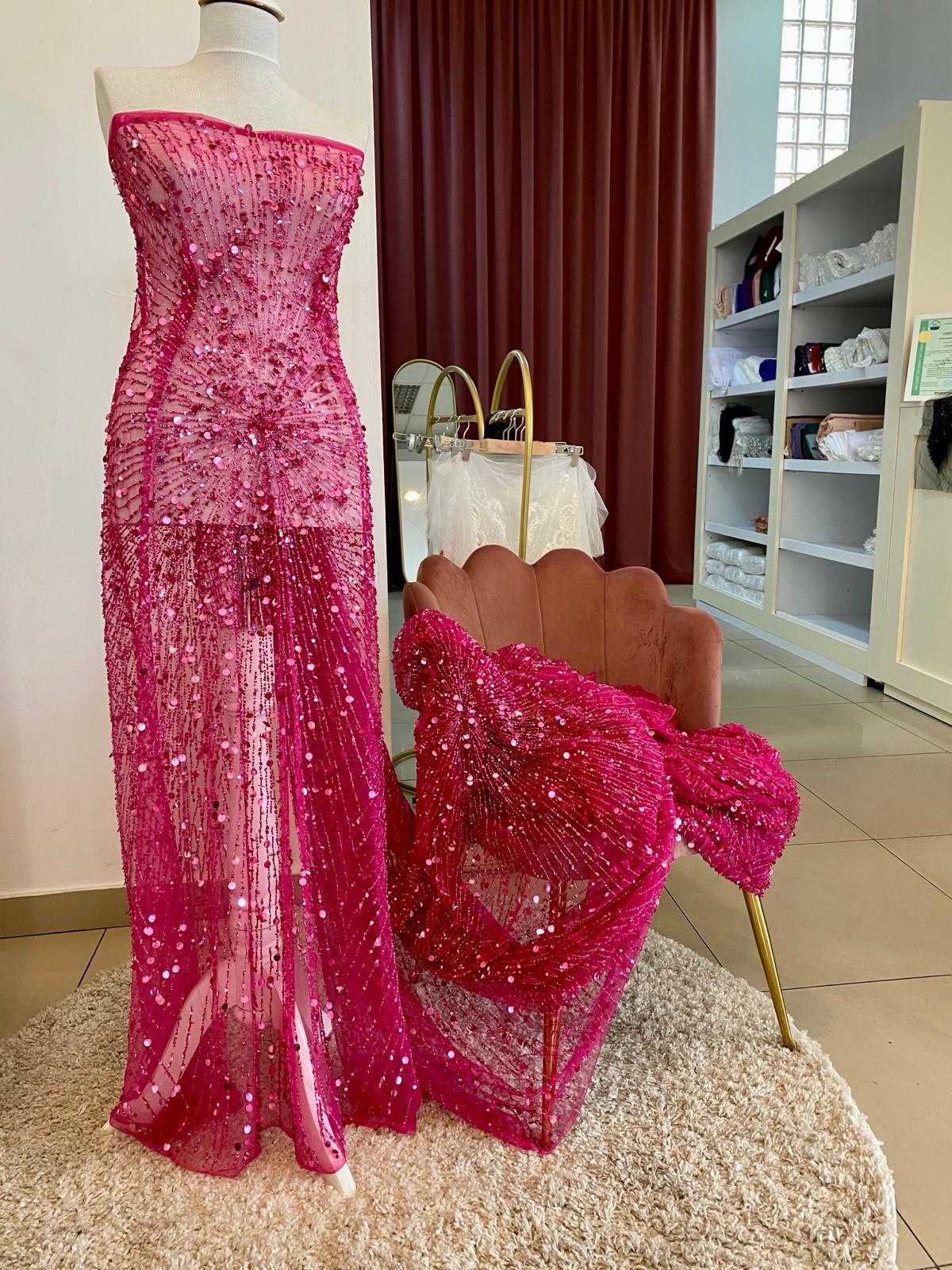 Fuchsia Haute Couture Lace with Strings