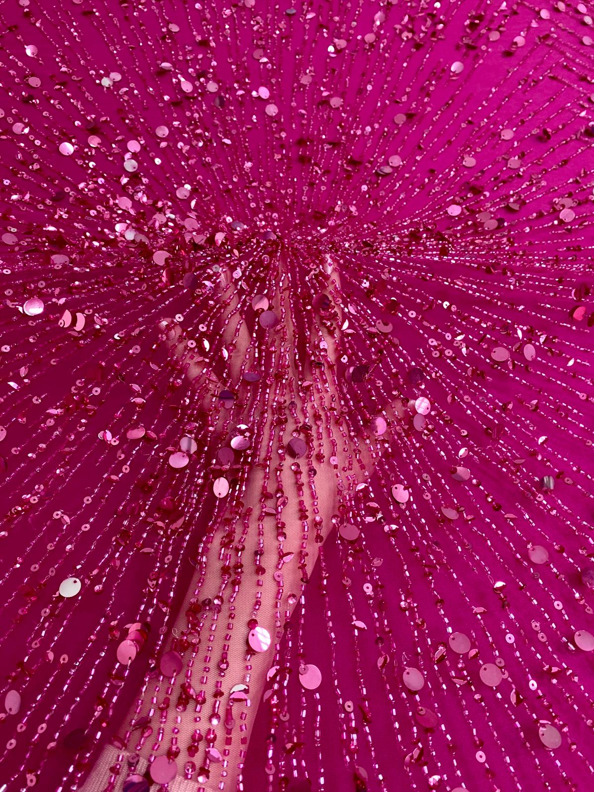 Fuchsia Haute Couture Lace with Strings