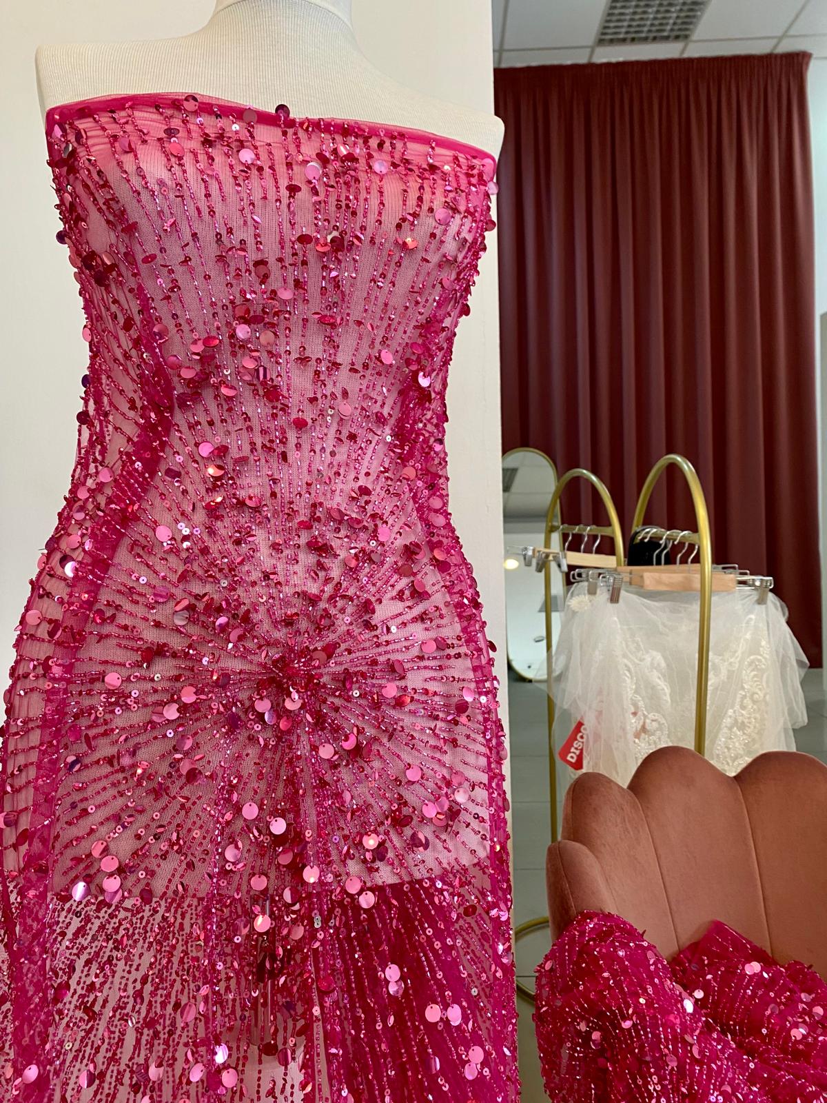Fuchsia Haute Couture Lace with Strings