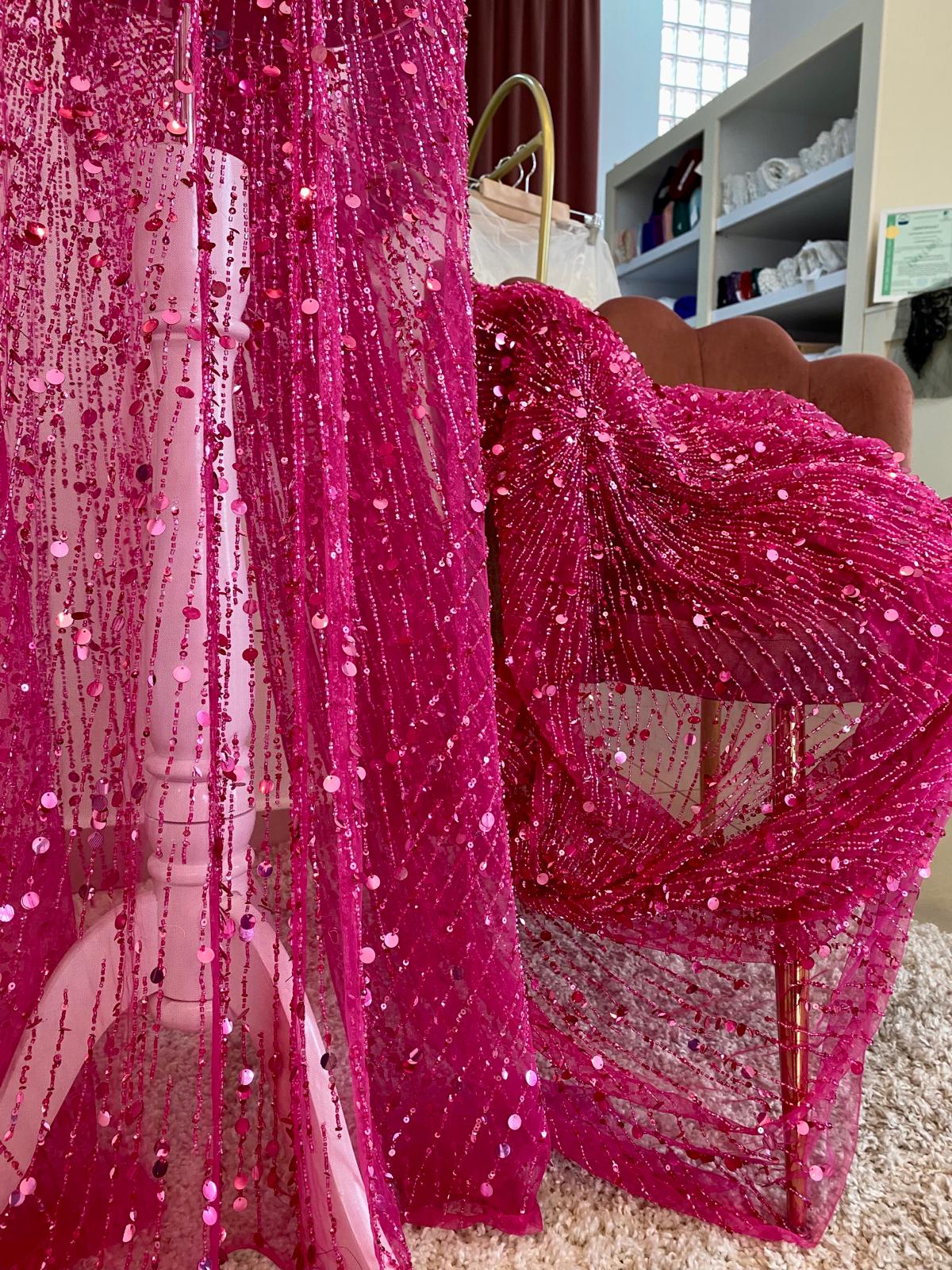 Fuchsia Haute Couture Lace with Strings