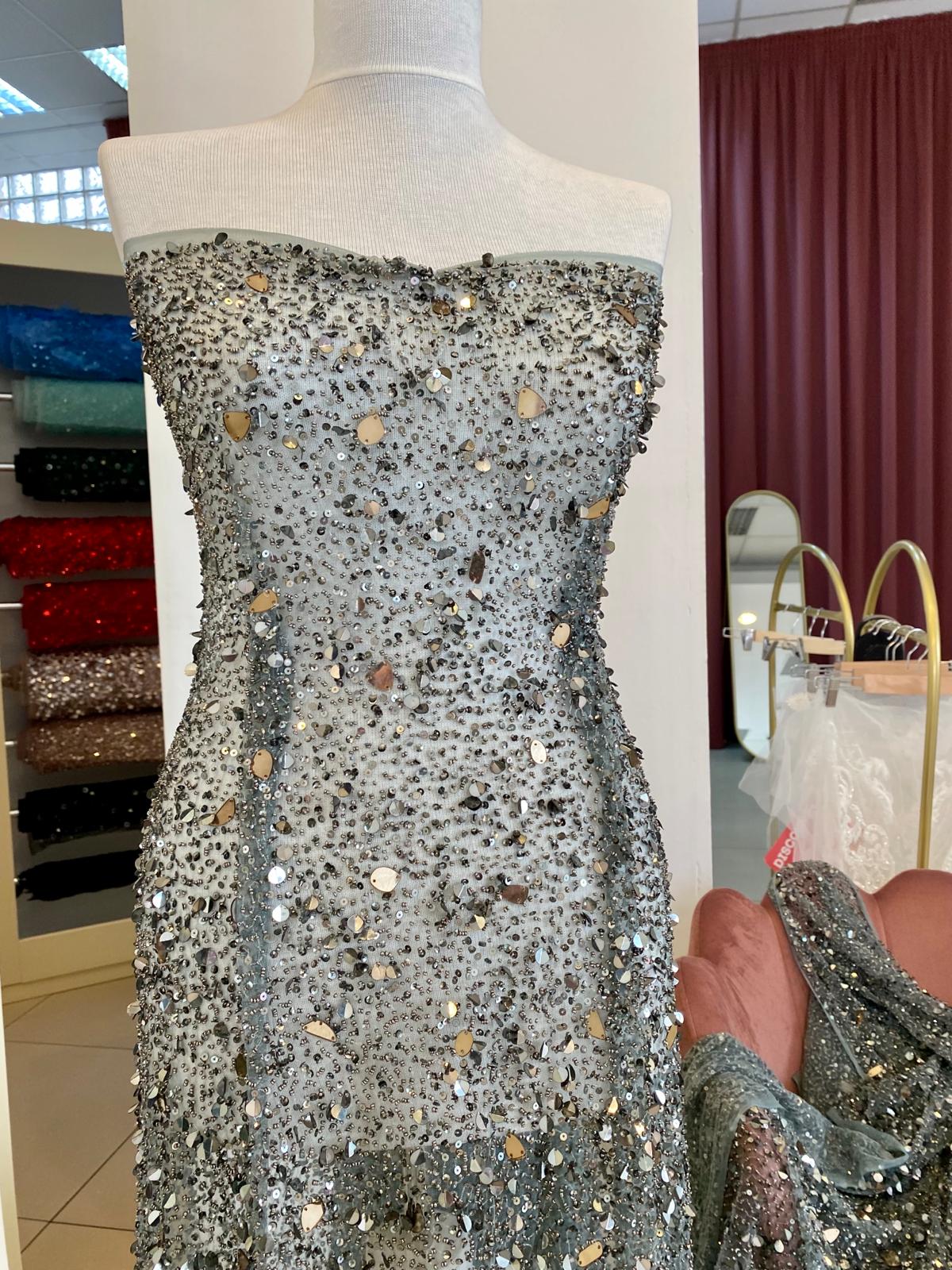 Anthracite Grey Lace Haute Couture, with Copper Mirrors 