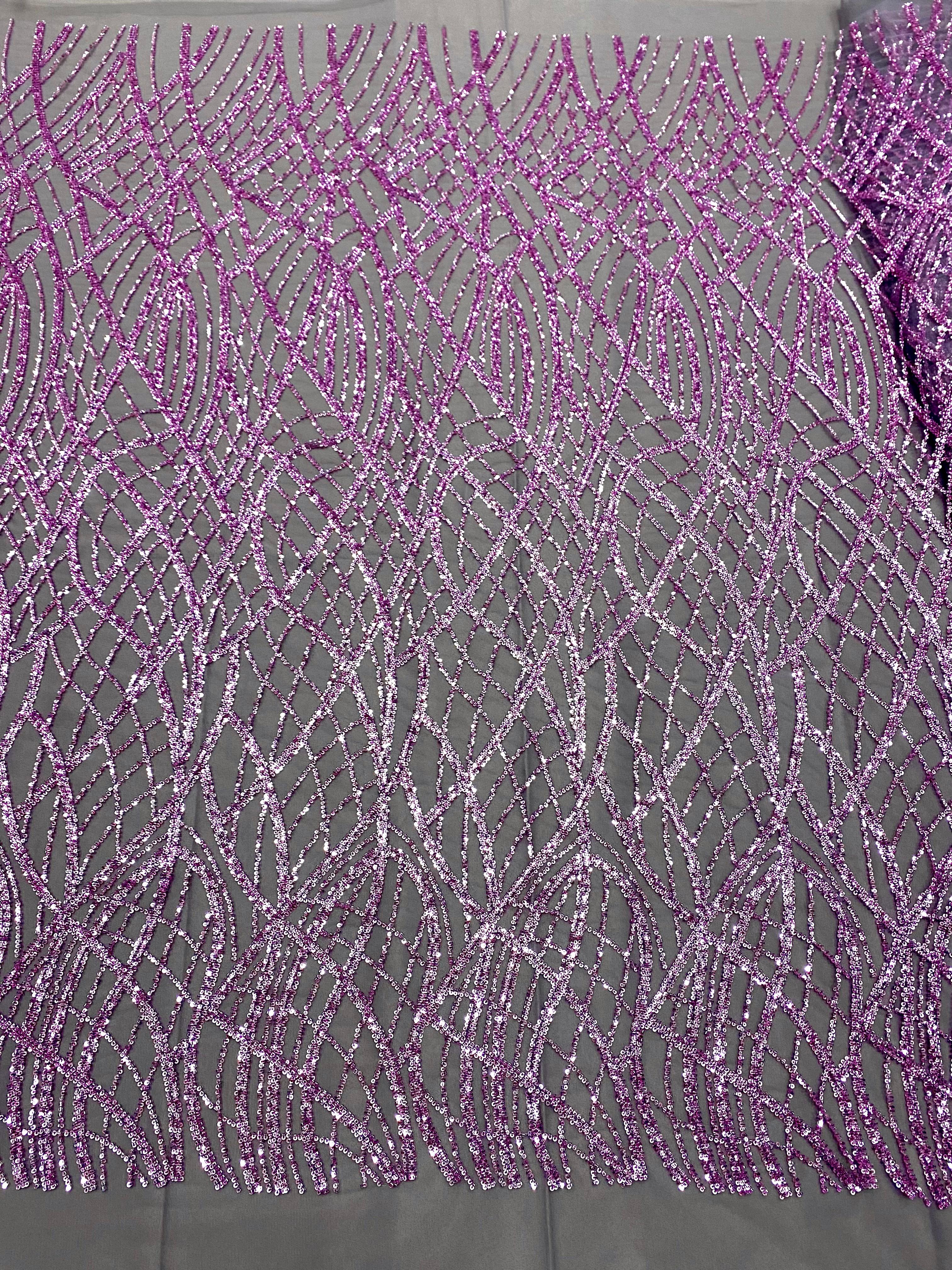 Powder Couture Lace with Linear Pattern, with Beads and Sequins