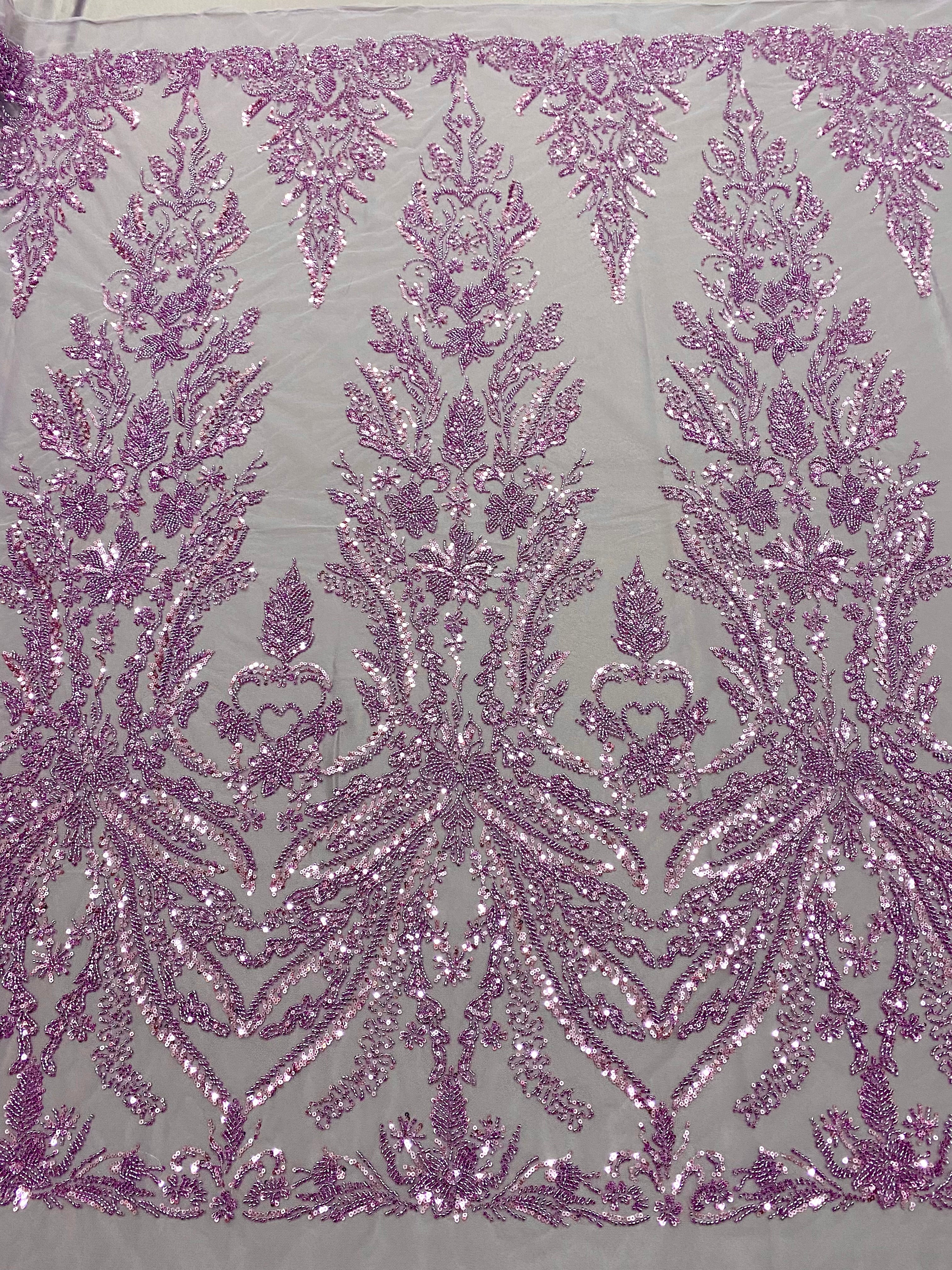 Couture Powder Lace with Floral Pattern, Beads and Sequins