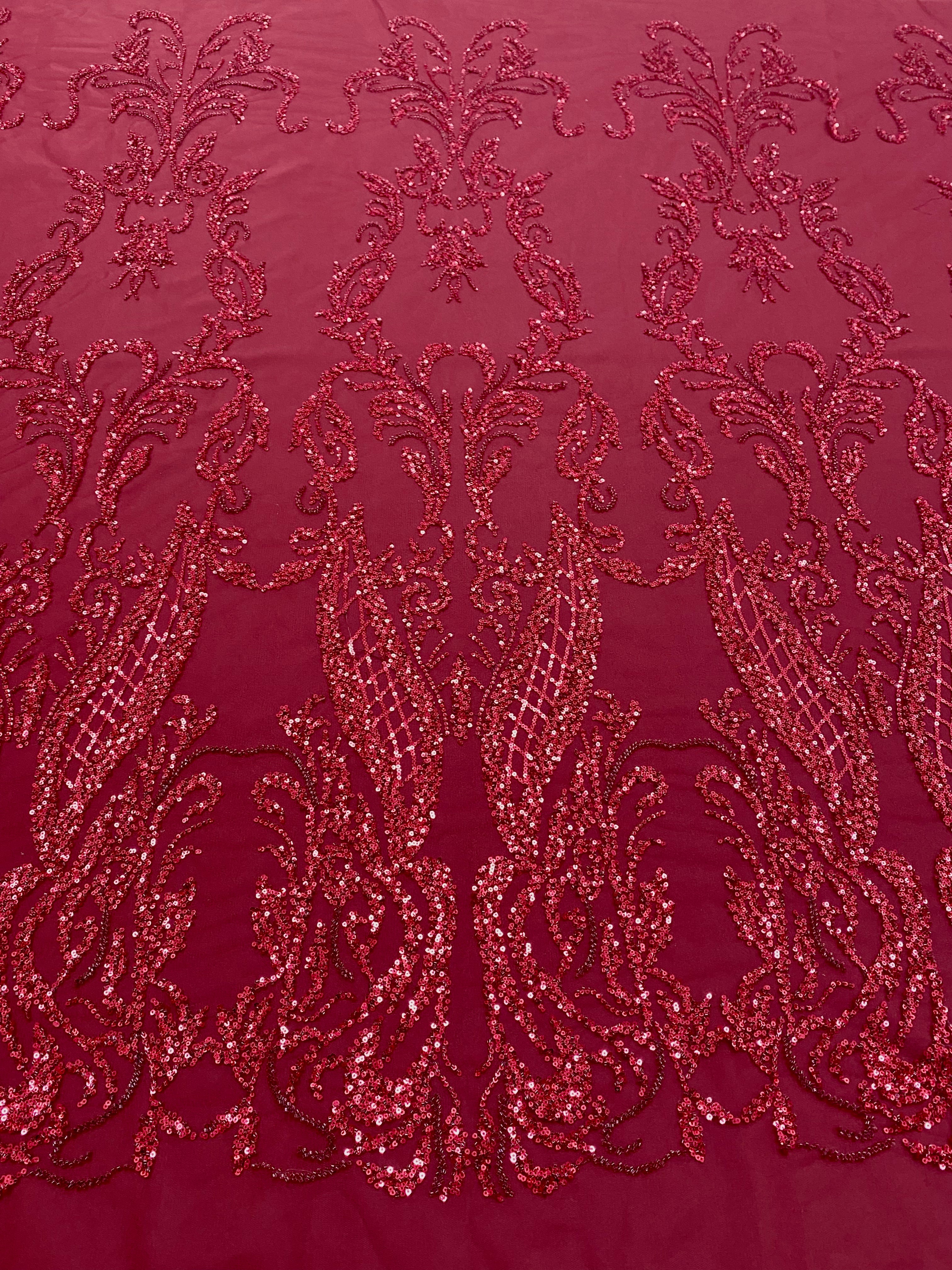 Lavender Couture Lace with Symmetrical Pattern, with Beads and Sequins 