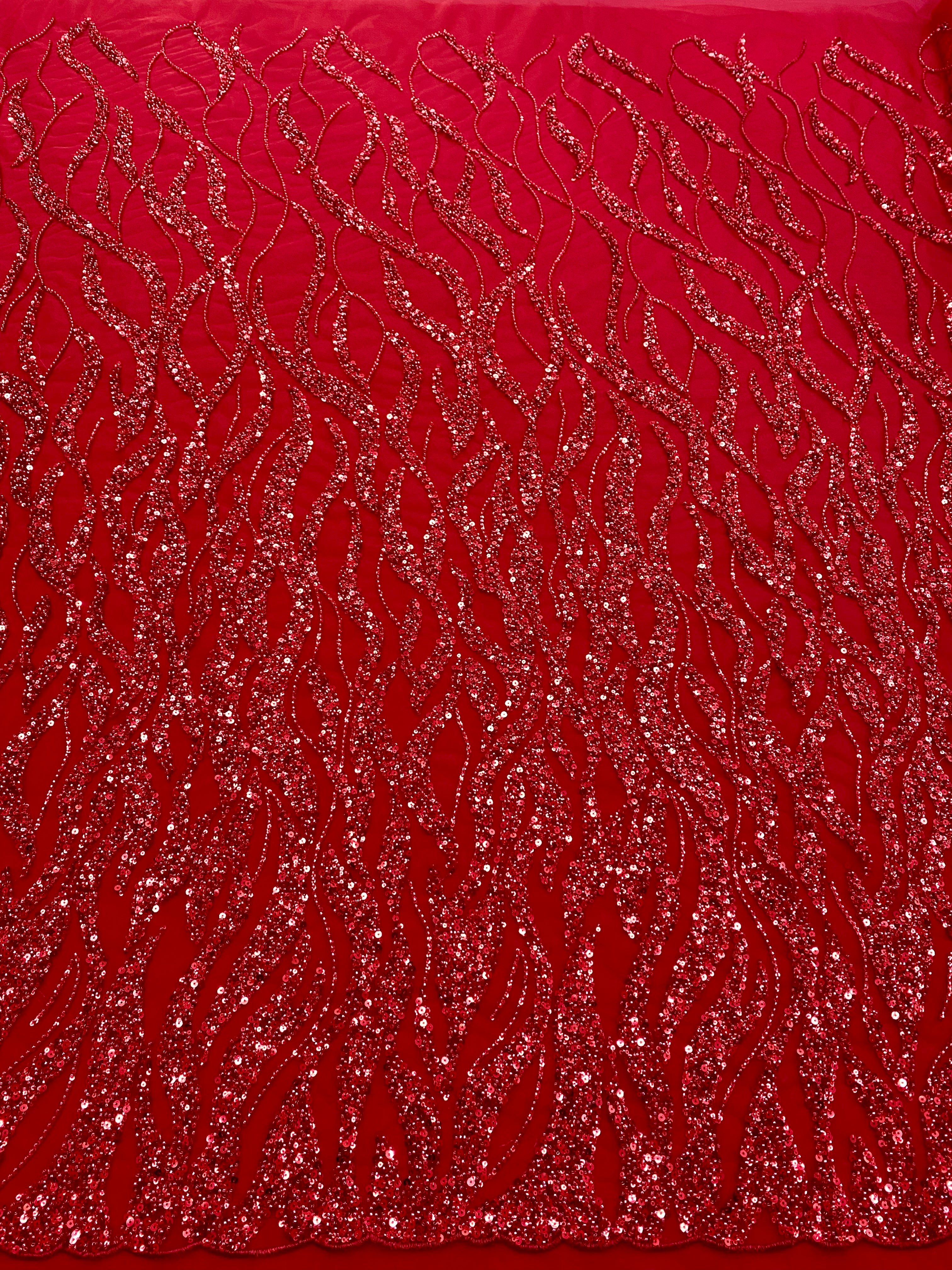 Red Couture Lace with Beads, Beads and Sequins