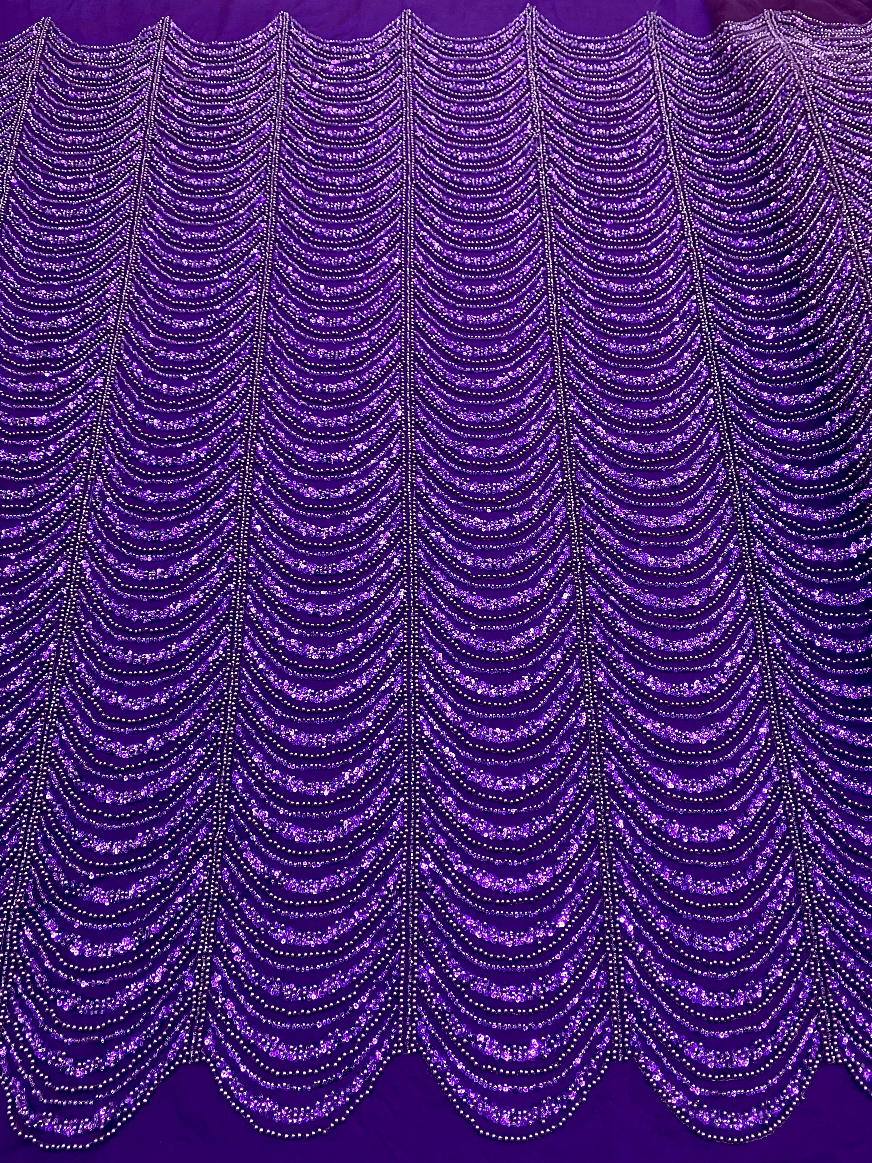 Silver Lace with Linear Pattern, with Pearls and Sequins