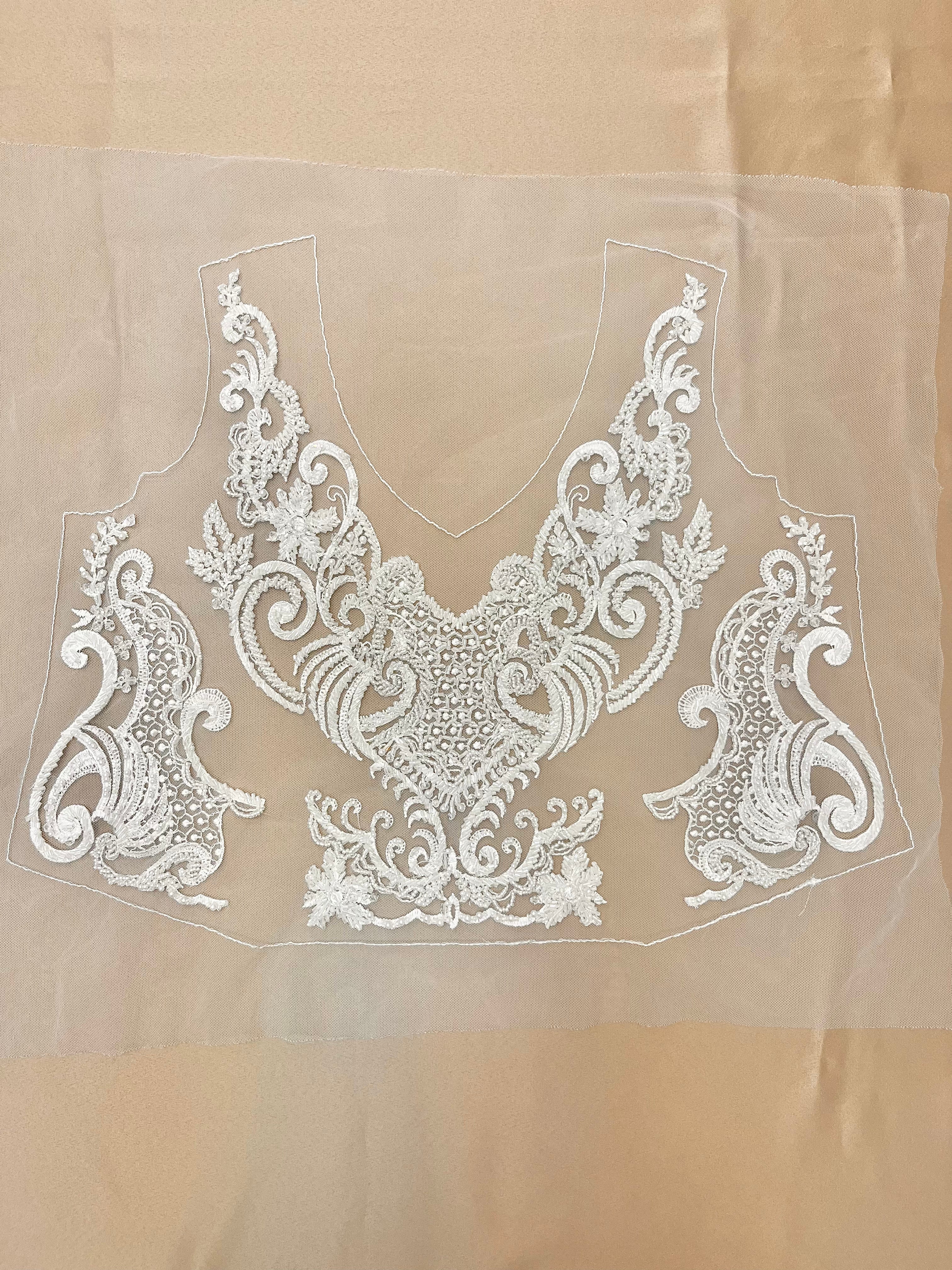 Set of Bust Panels with Geometric Pattern, with Crystals, Pearls and Sequins
