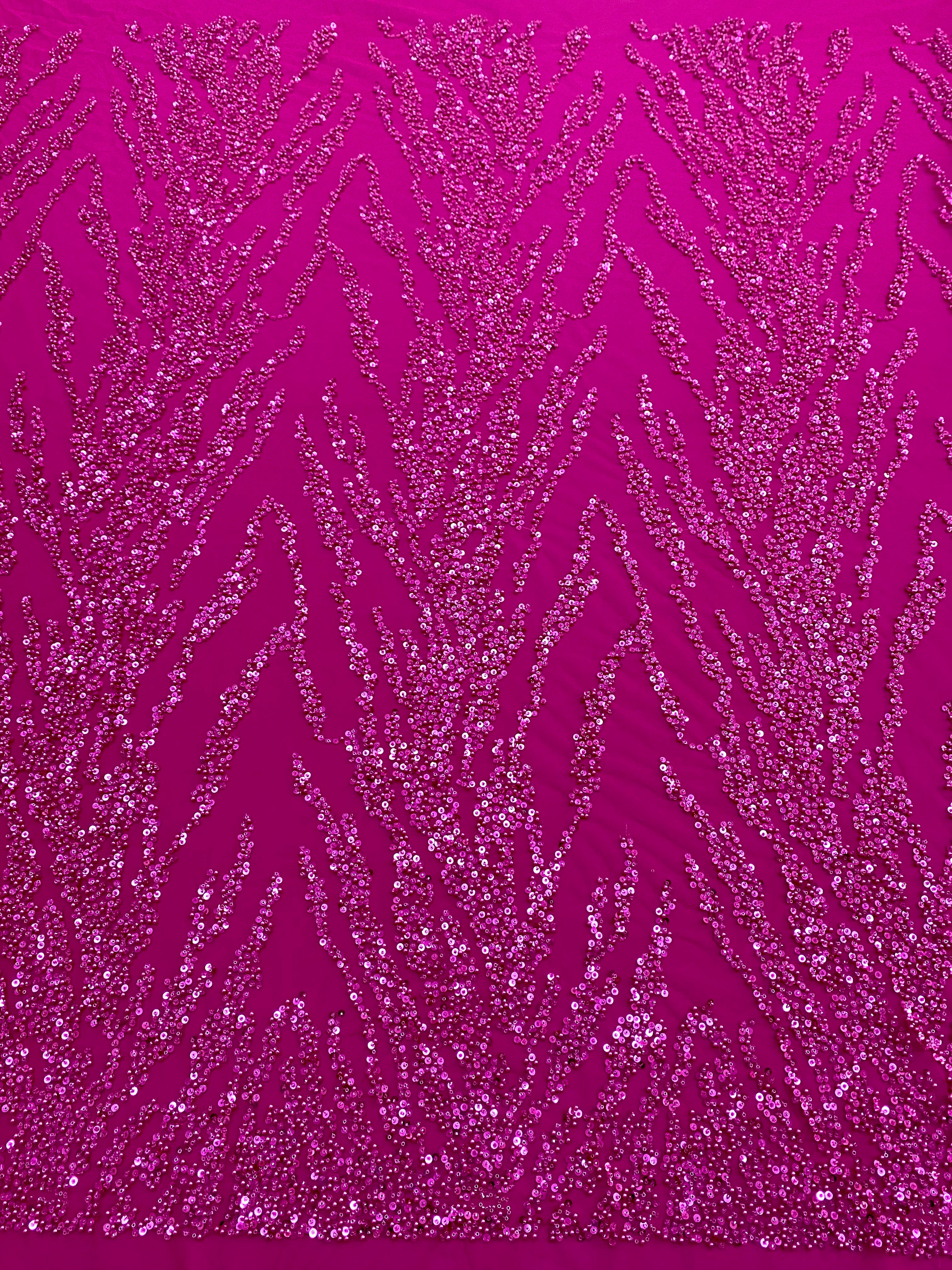 Dantela Couture Fucsia cu Perle, Margele si Paiete