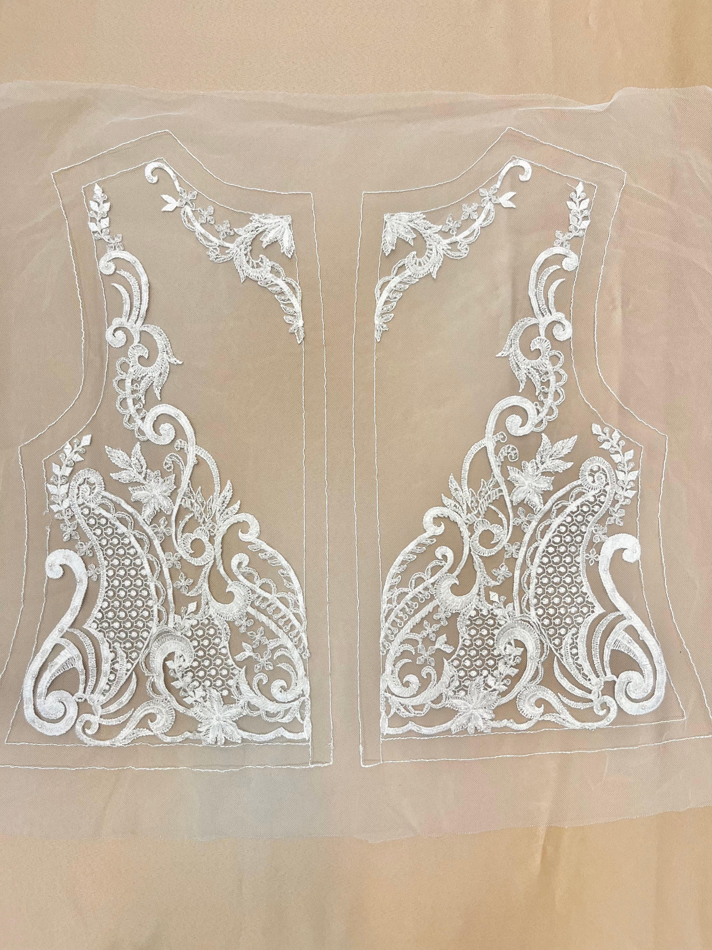 Set of Bust Panels with Geometric Pattern, with Crystals, Pearls and Sequins
