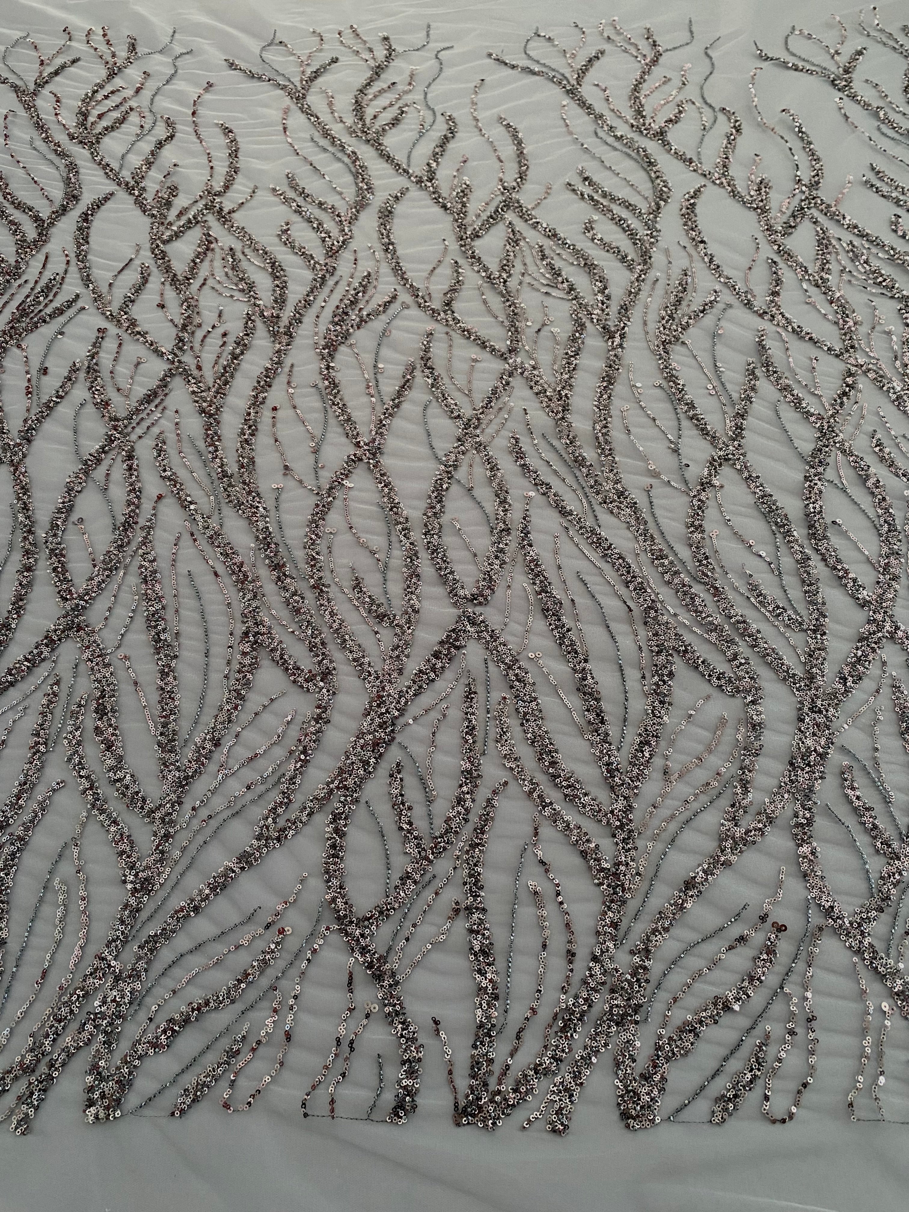 Anthracite Grey Couture Lace with Strings, Beads and Sequins