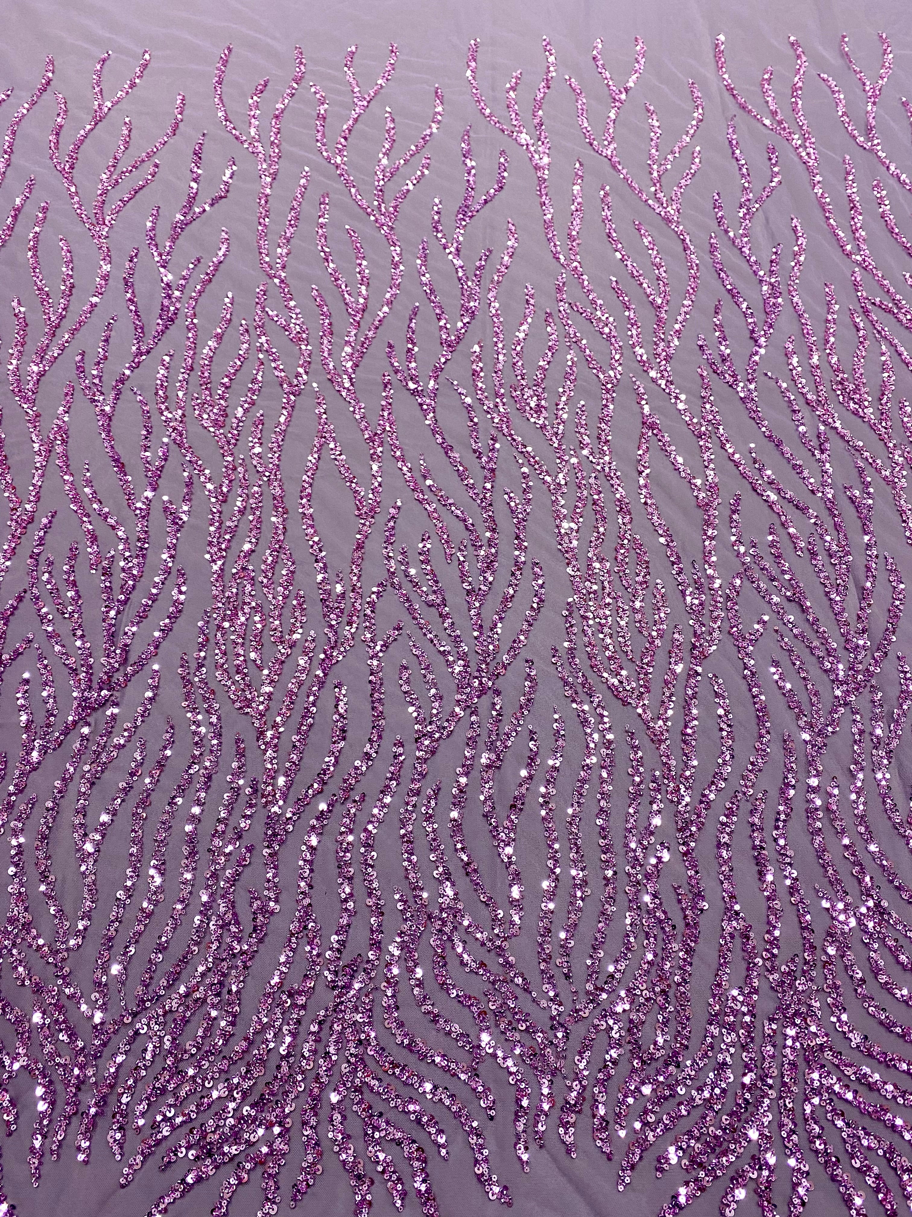 Dantela Couture Lavanda Pudrata cu Siraguri, cu Margele si Paiete