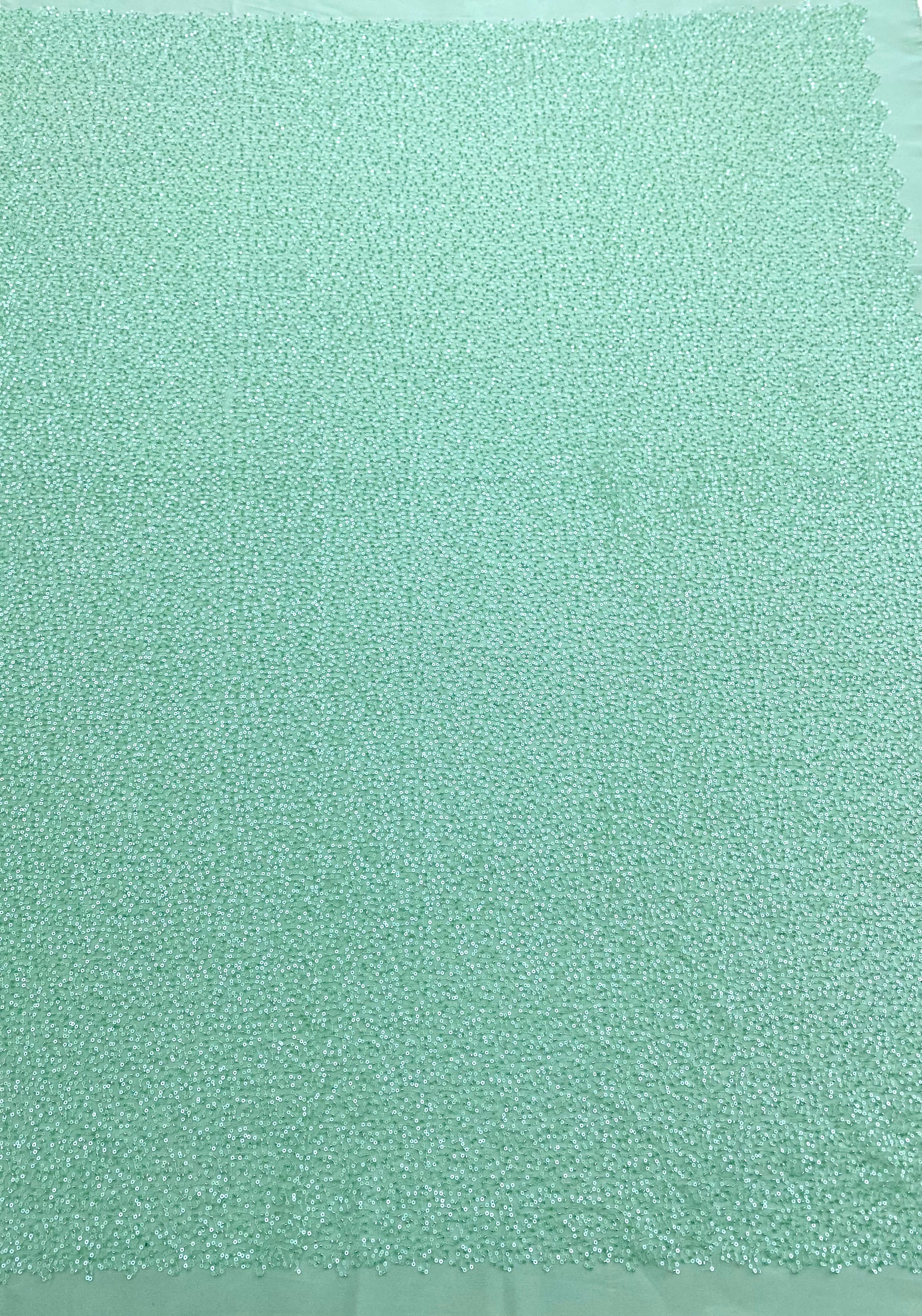 Dantela Couture Zöld Menta Általános Minta, Gyöngyökkel és Flitterekkel