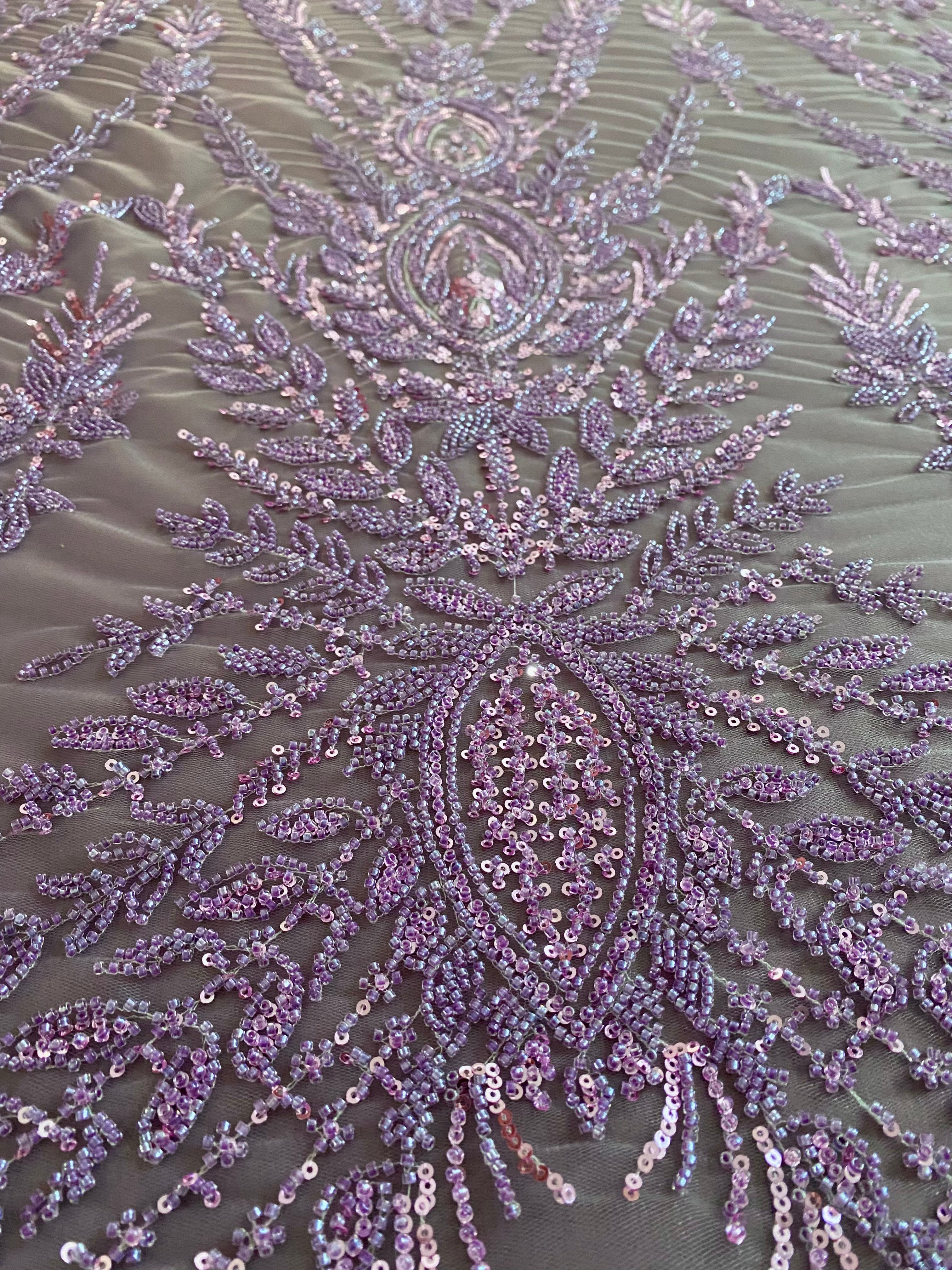 Powder Couture Lace with Symmetrical Pattern, with Beads and Sequins 