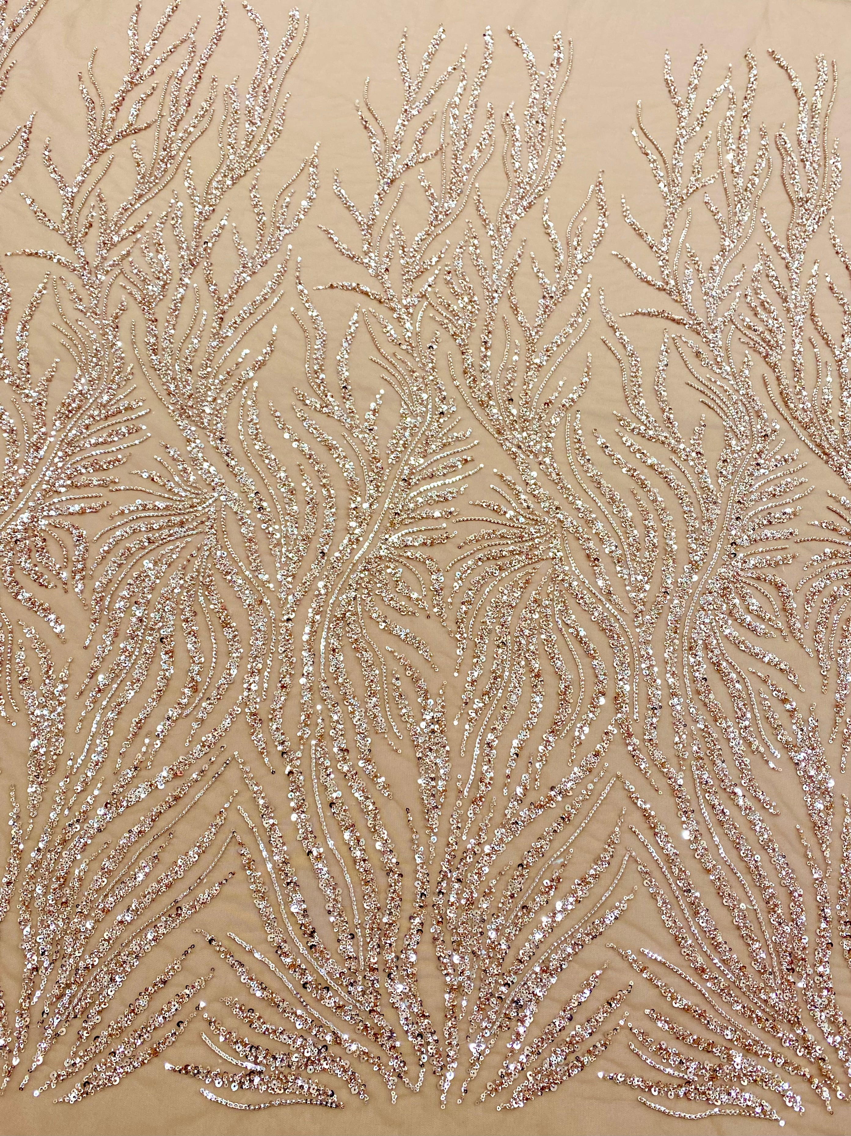 Rose Gold Couture Lace with Strings, Beads and Sequins