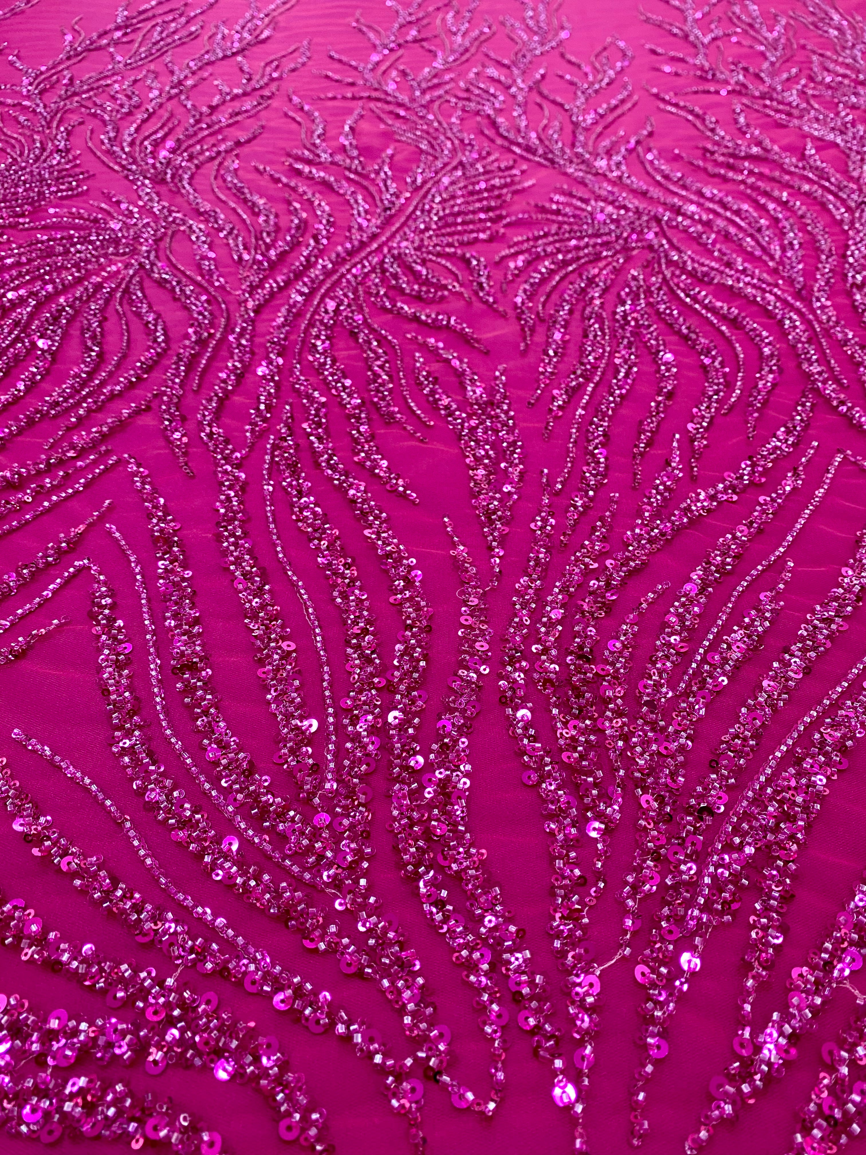 Couture Fuchsia Lace with Strings, Beads and Sequins