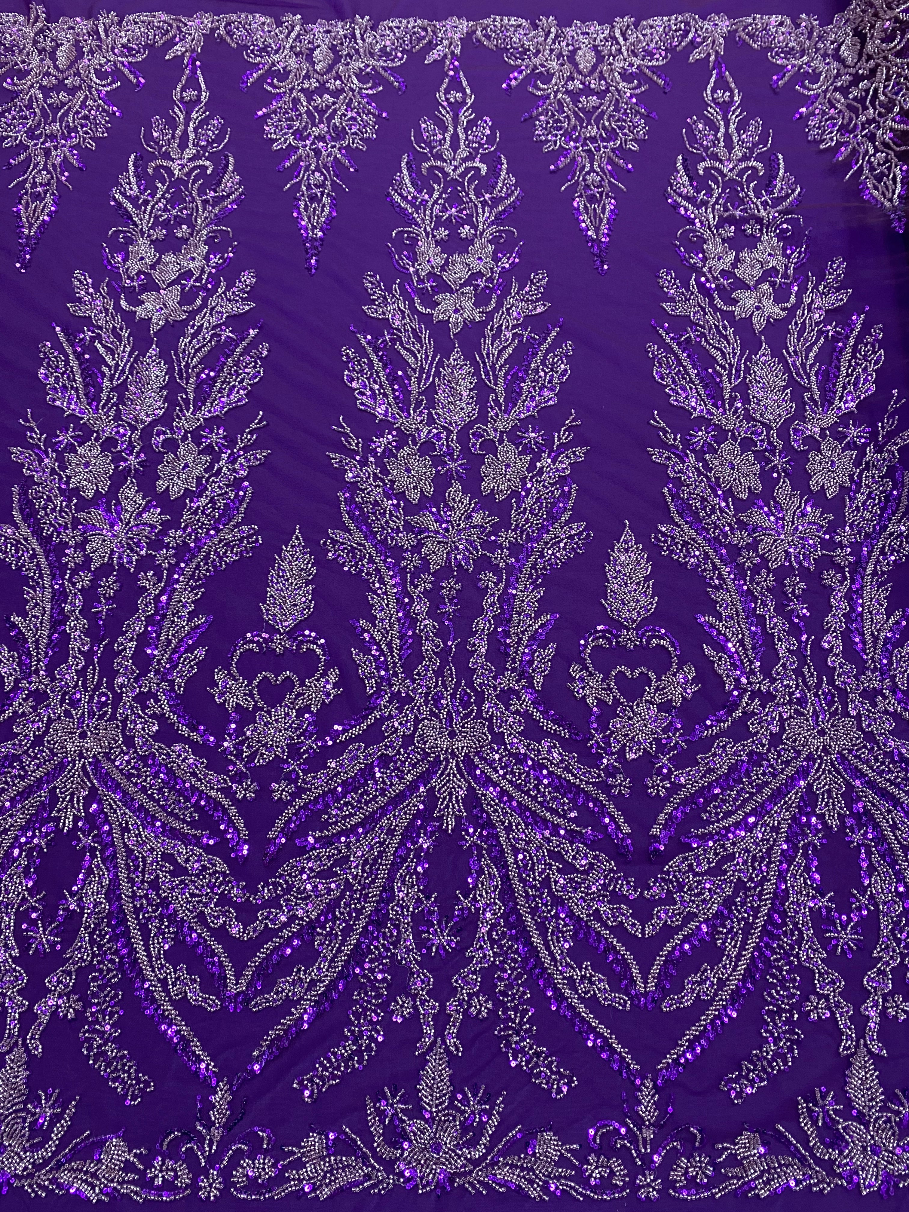 Silver Lace with Linear Pattern, with Pearls and Sequins