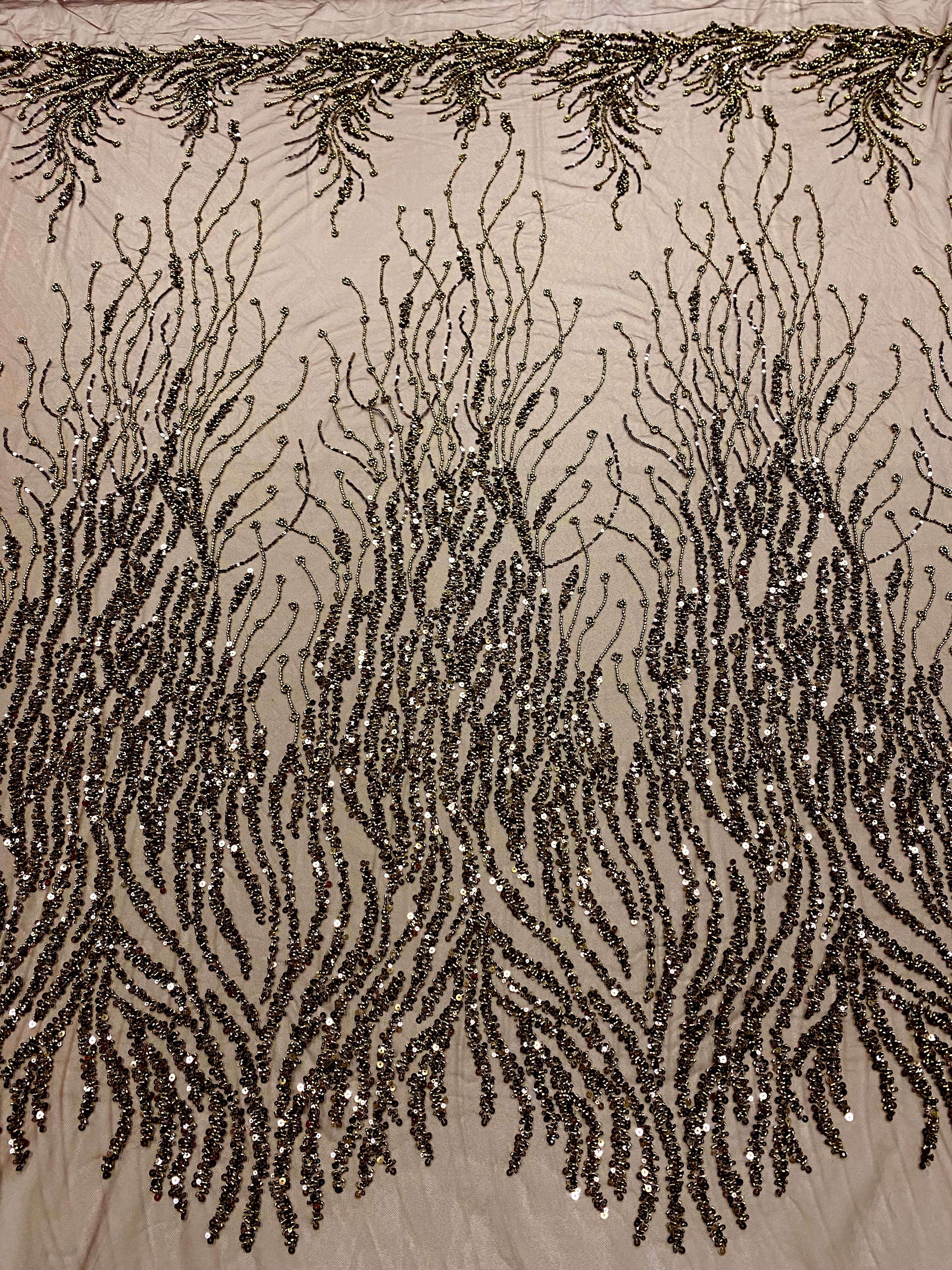 Silver Lace with Linear Pattern, with Pearls and Sequins