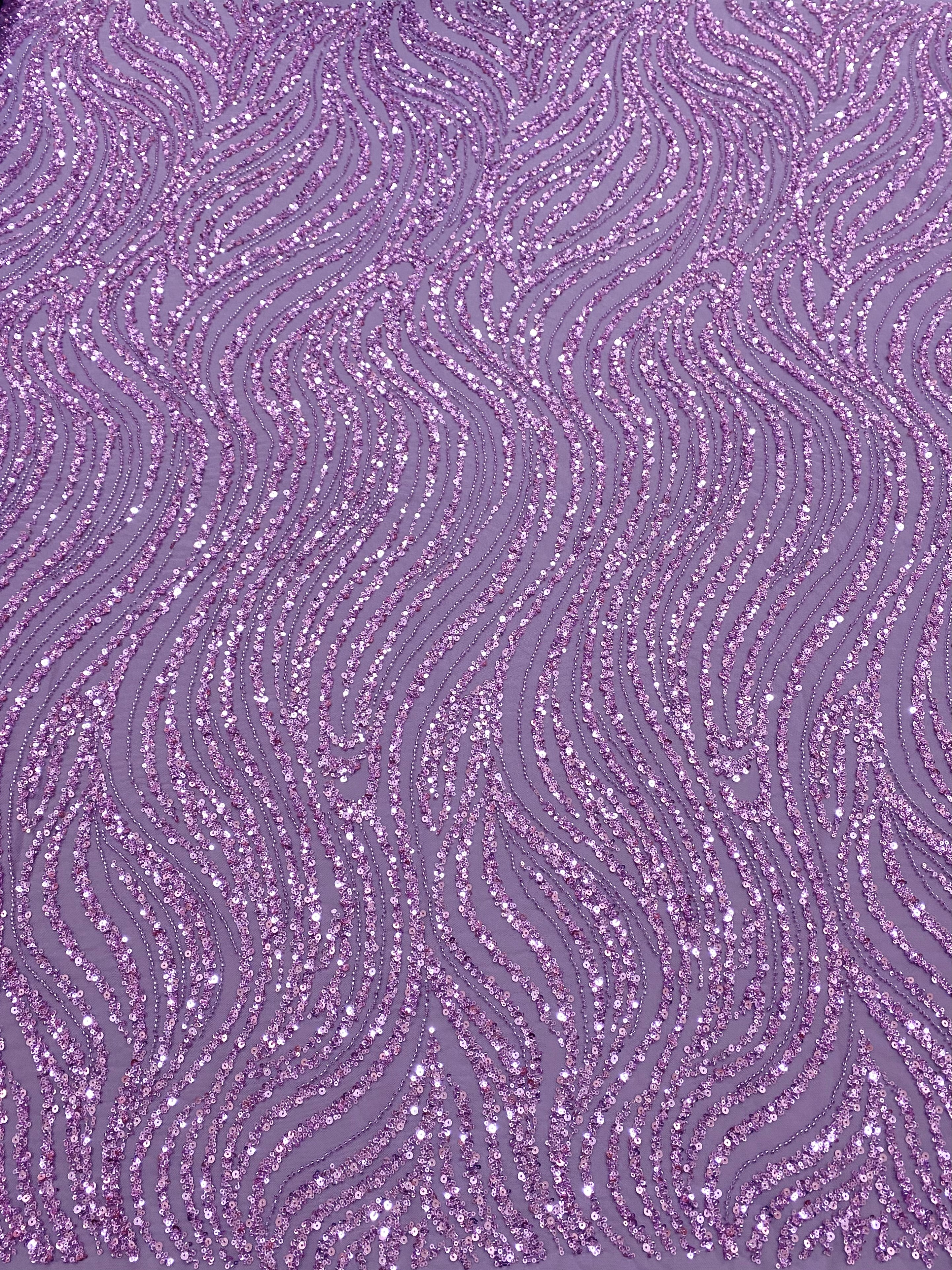Dantela Couture Lavanda Pudrata cu Model Liniar, cu Margele si Paiete