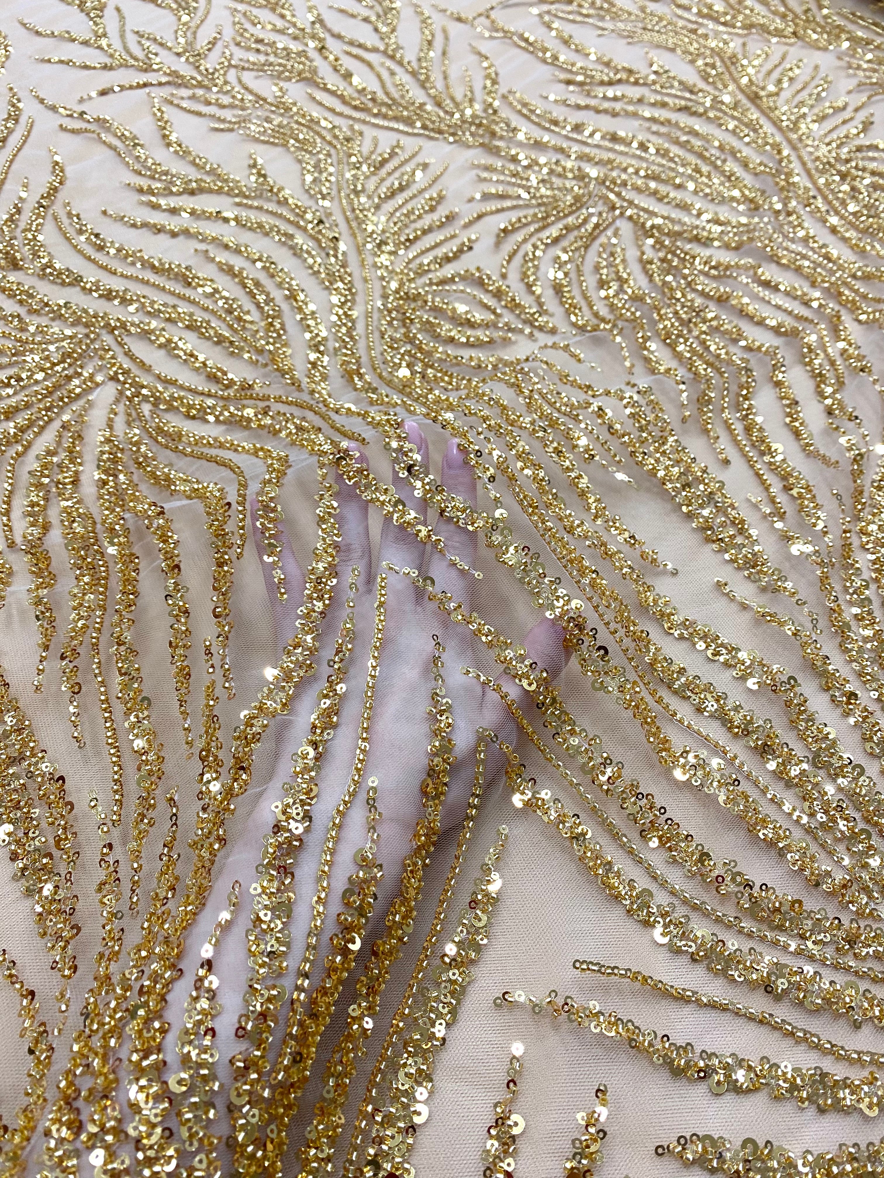 Silver Lace with Linear Pattern, with Pearls and Sequins