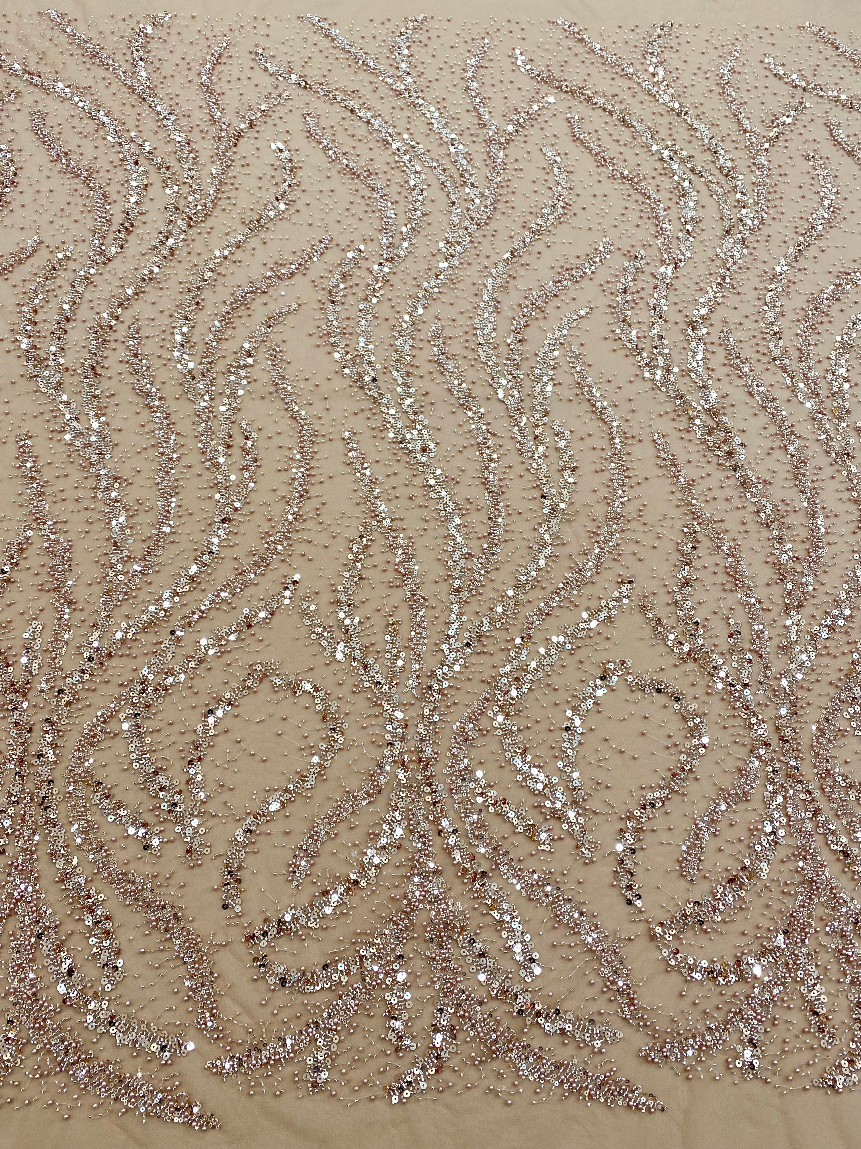 Rose Gold Couture Lace with Pearls, Beads and Sequins 