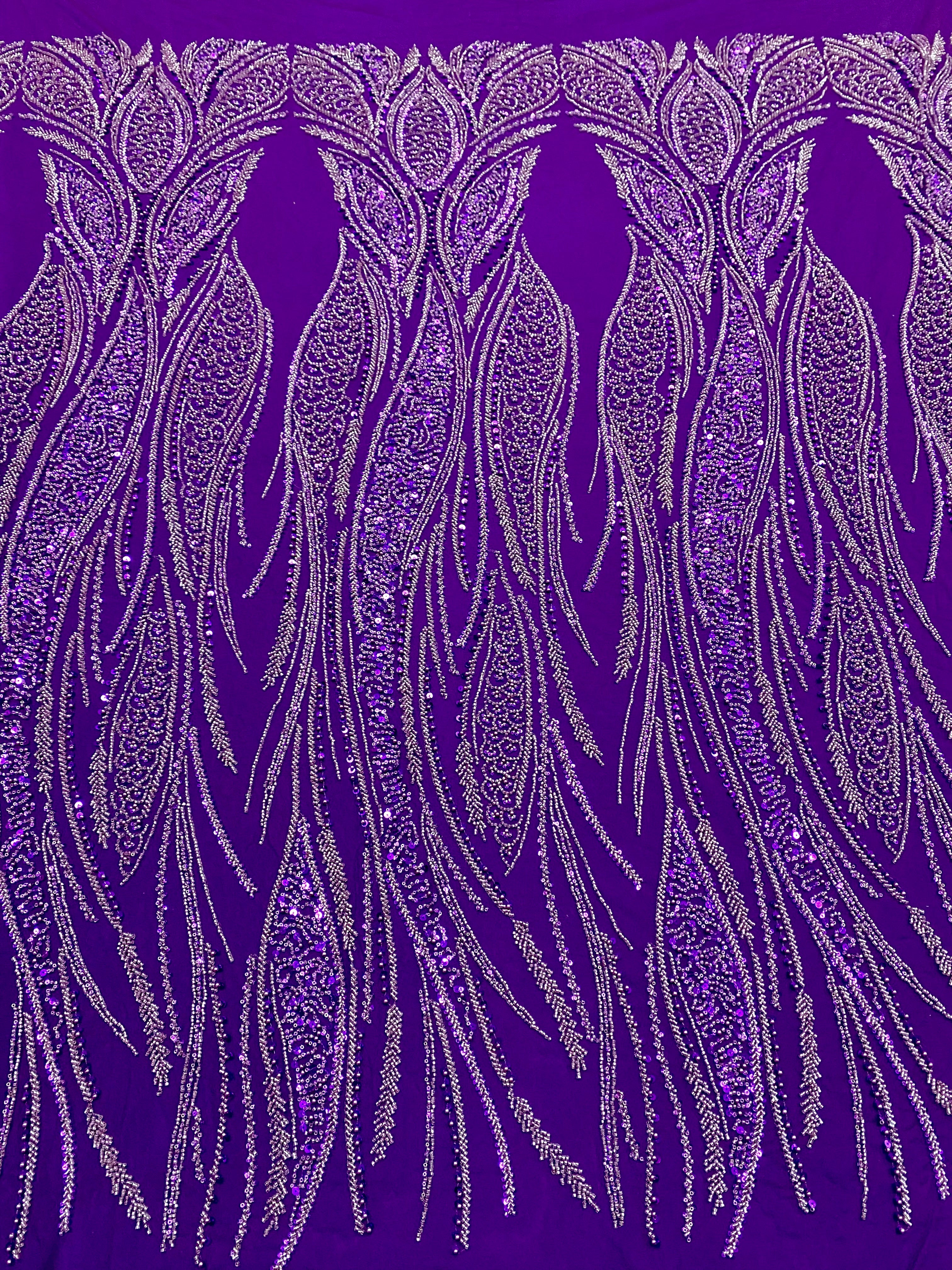 Silver Lace with Linear Pattern, with Pearls and Sequins