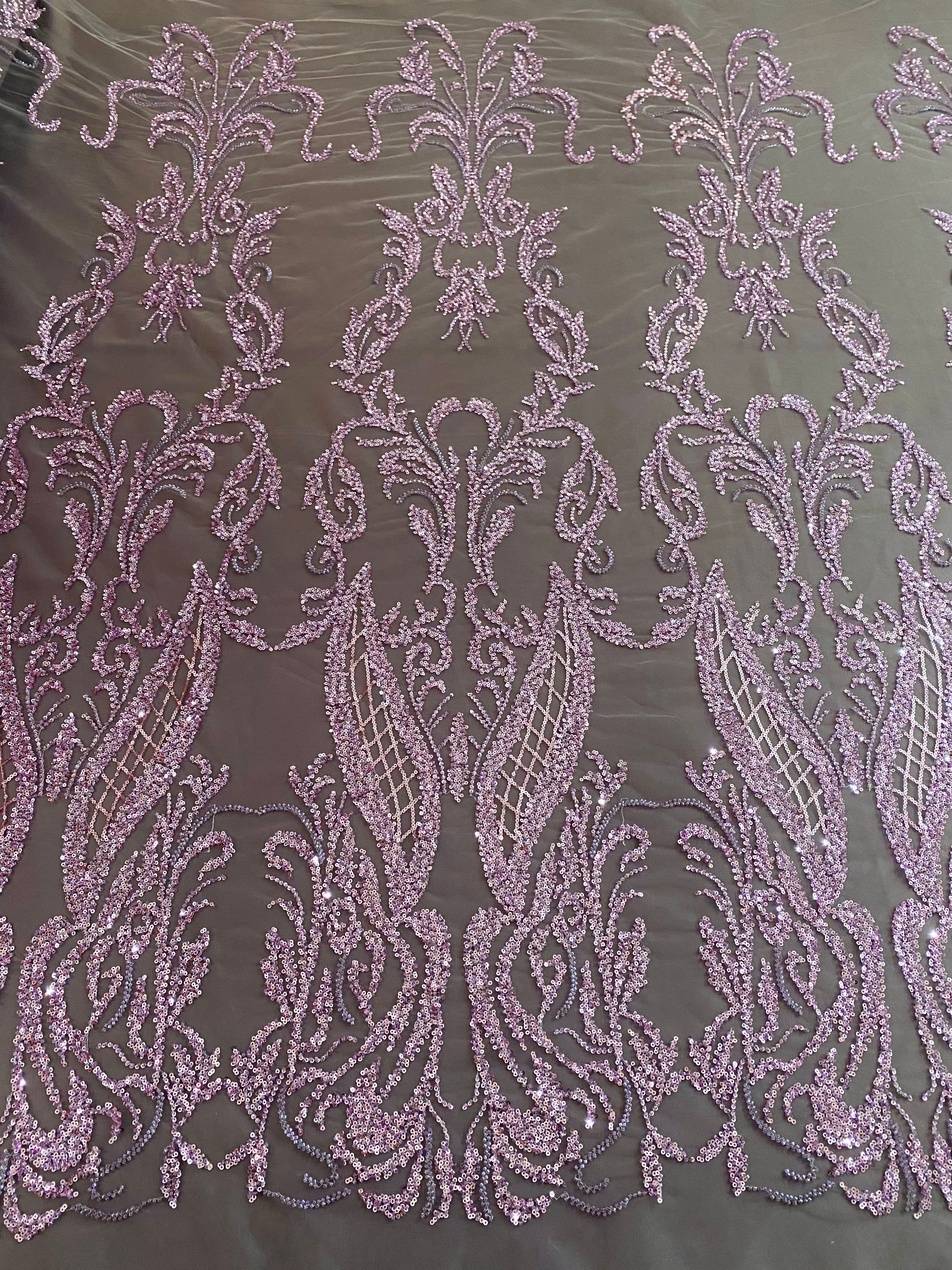 Powder Couture Lace with Geometric Pattern, with Beads and Sequins