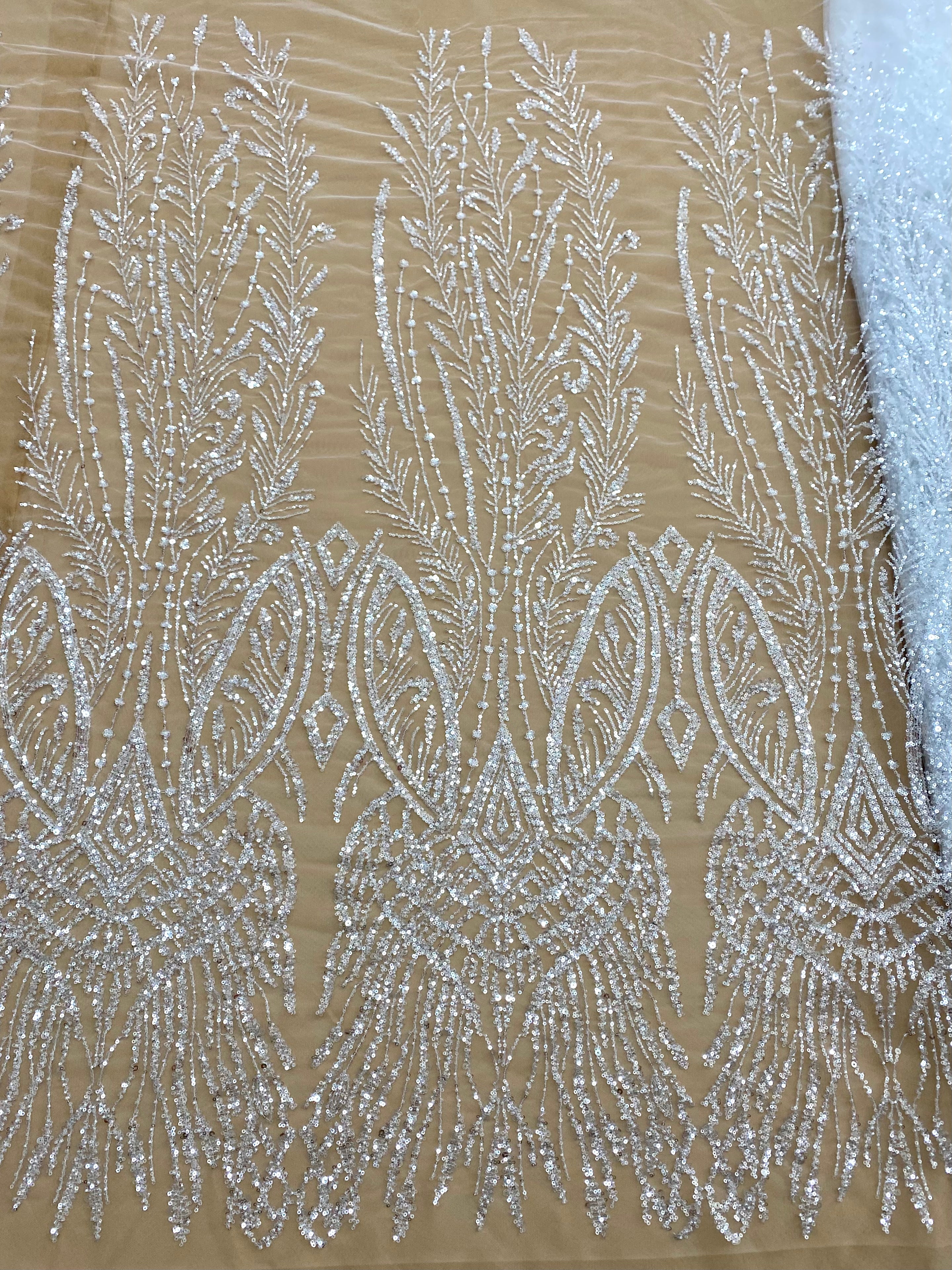 Silver Lace with Linear Pattern, with Pearls and Sequins