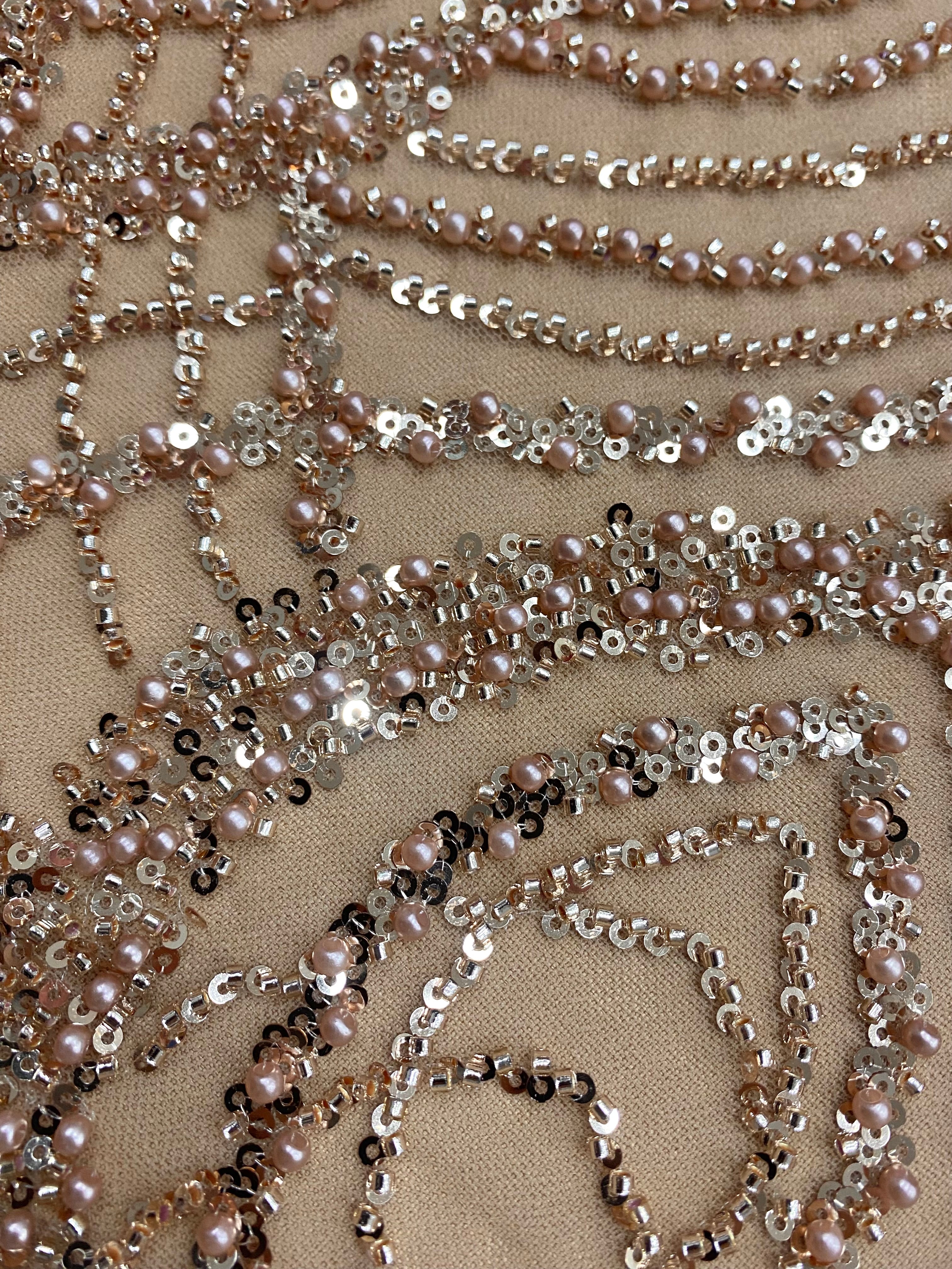 Rose Gold Couture Lace with Pearls, Beads and Sequins 