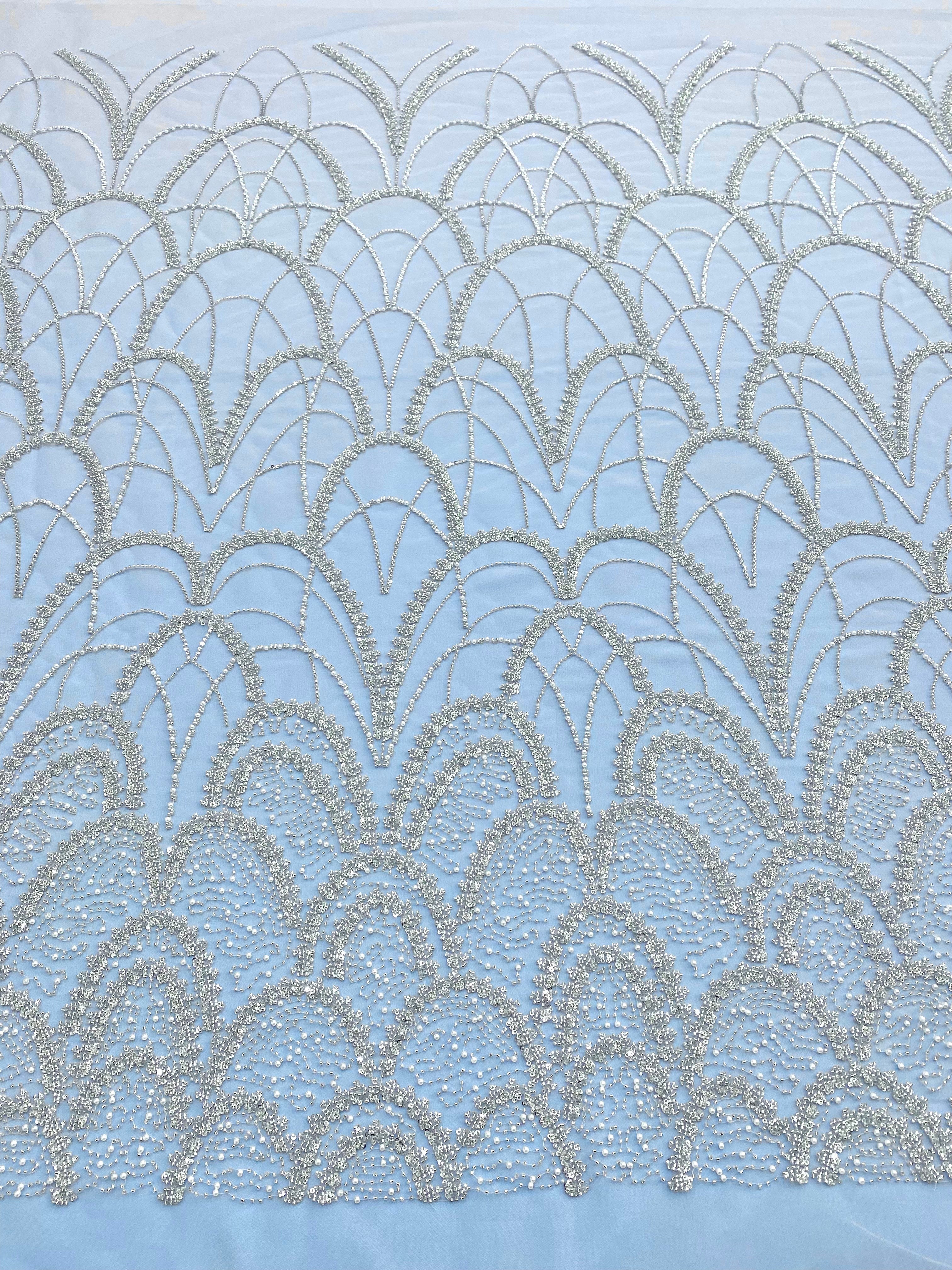 Silver Lace with Strings, Beads and Sequins