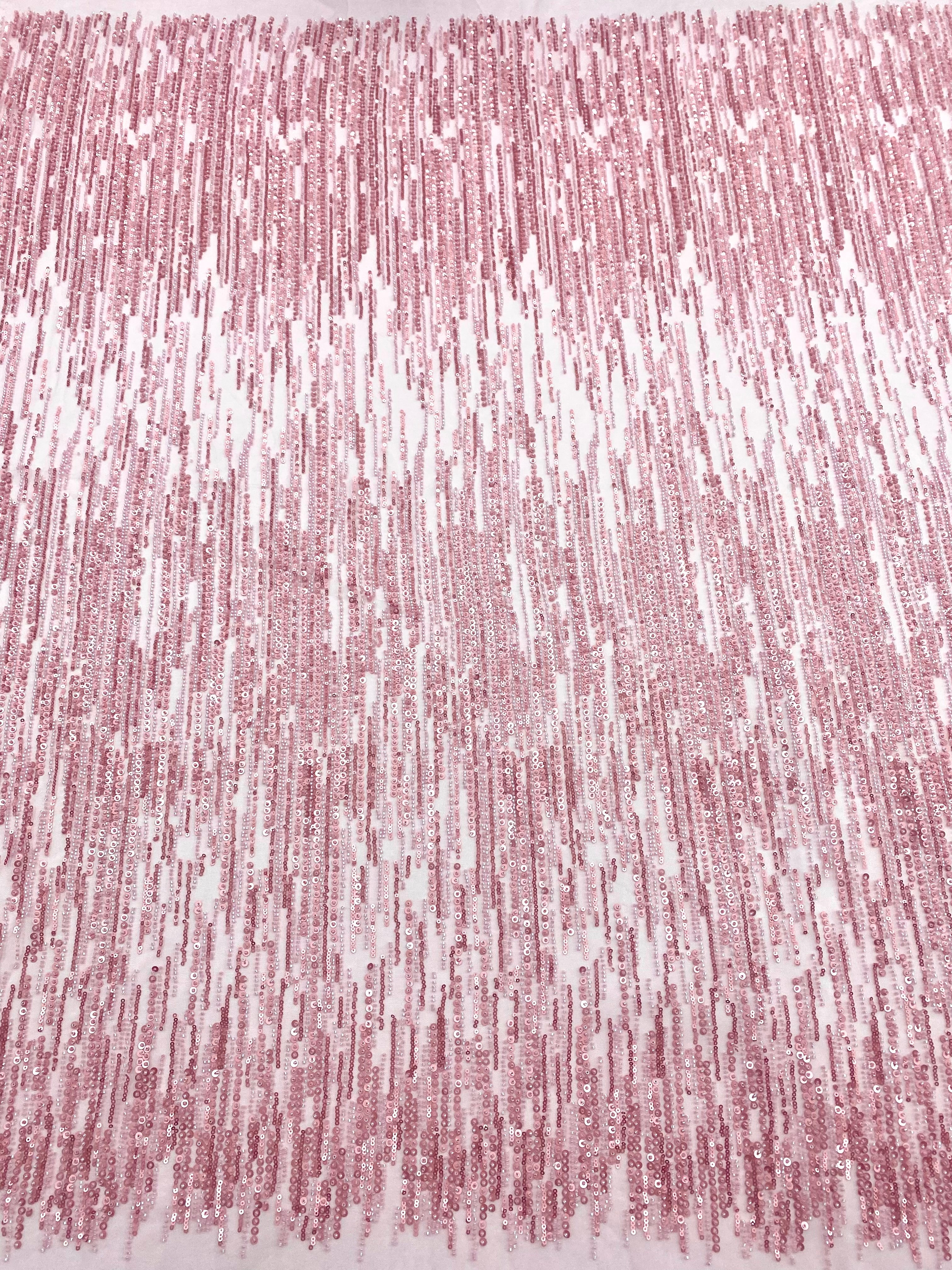 Pink Couture Lace with Linear Pattern, with Beads and Sequins 