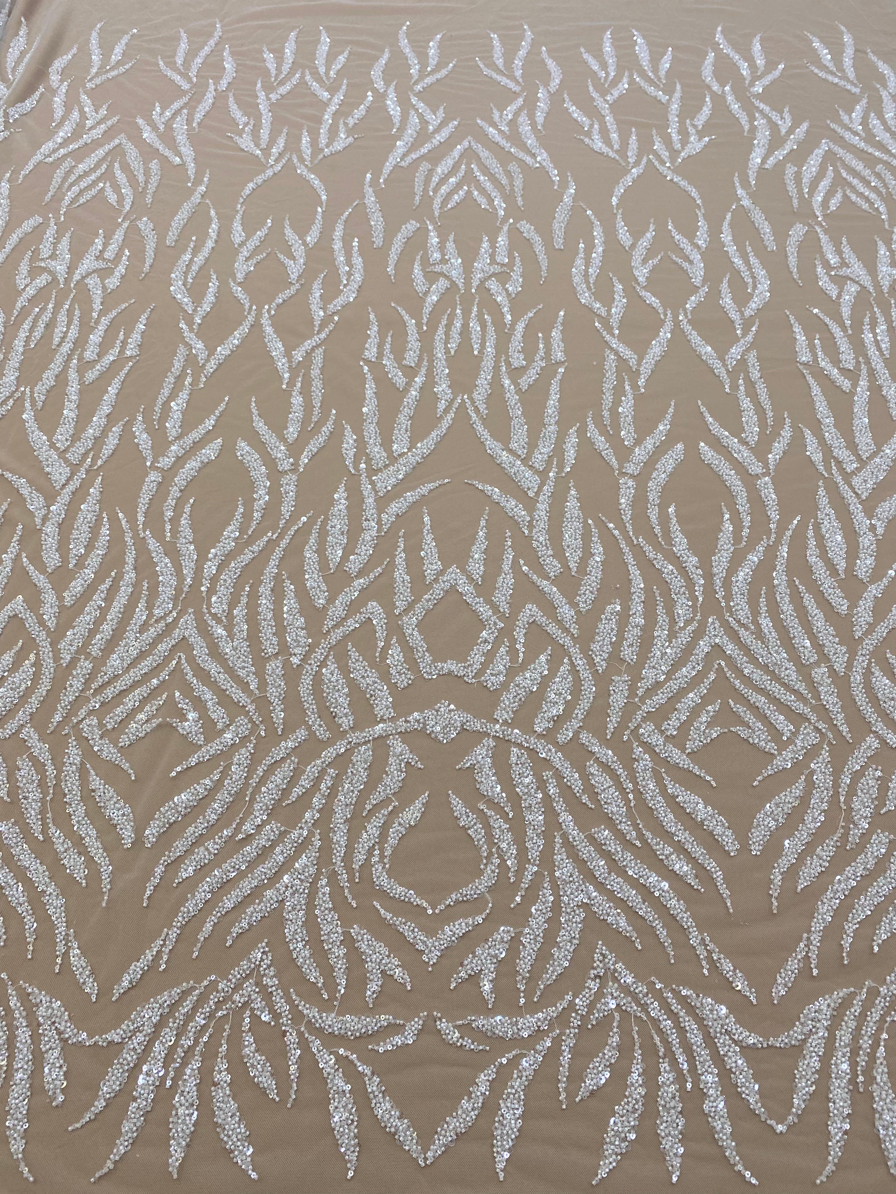 Dantela Couture Ivory cu Model Liniar, cu Margele si Paiete