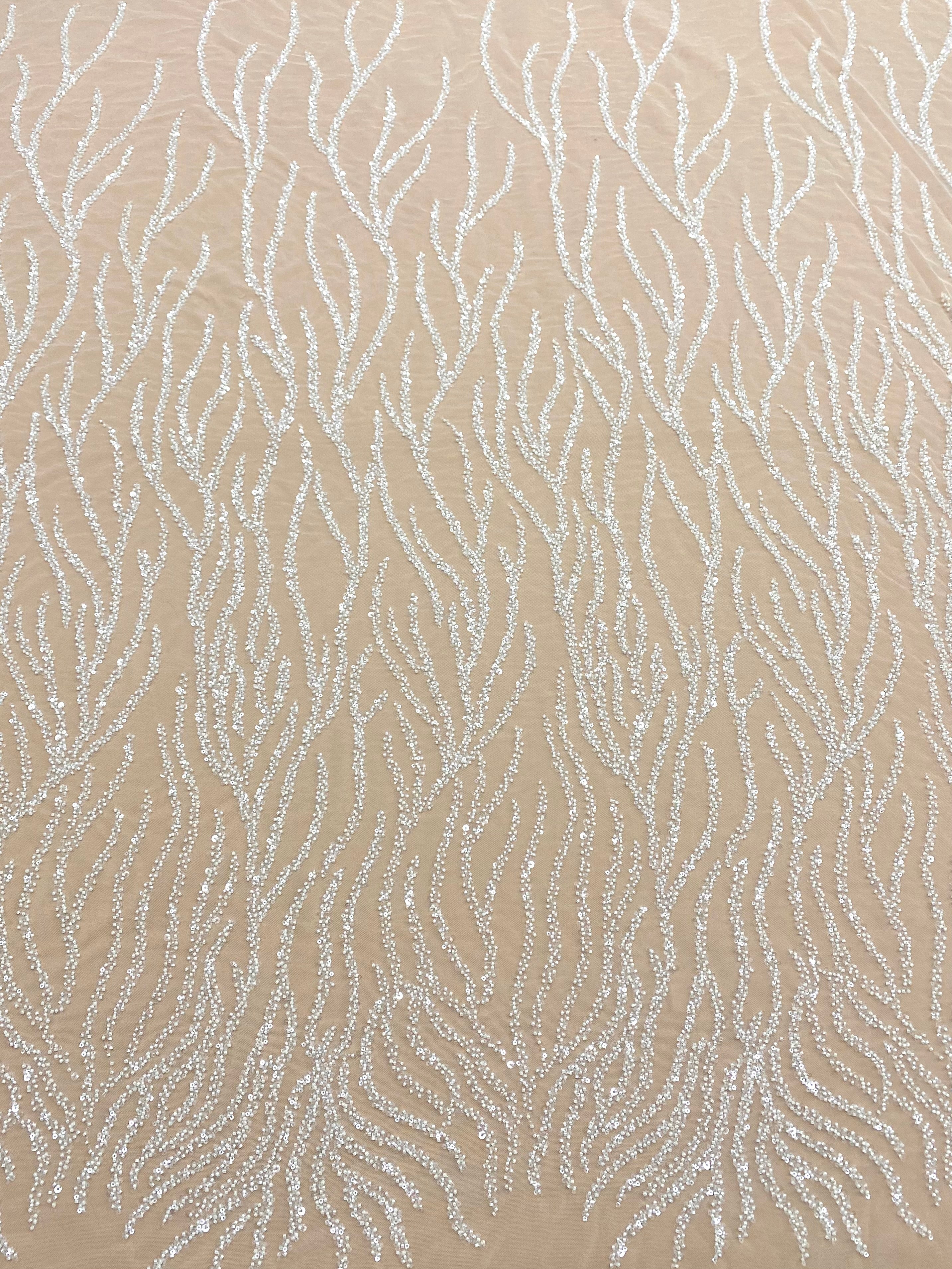 Csipke Couture Ivory, szálas díszítéssel, gyöngyökkel és flitterekkel