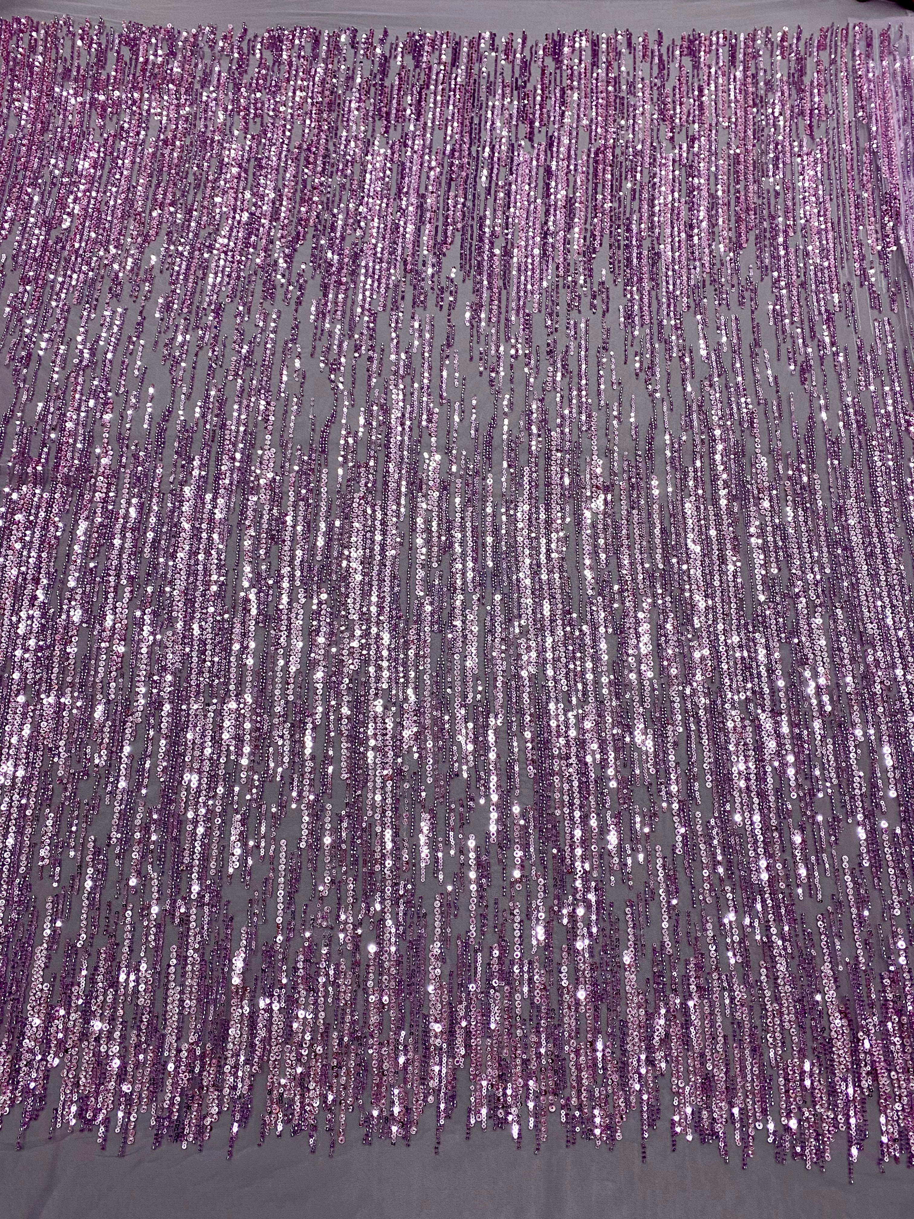 Powder Couture Lace with Linear Pattern, with Beads and Sequins