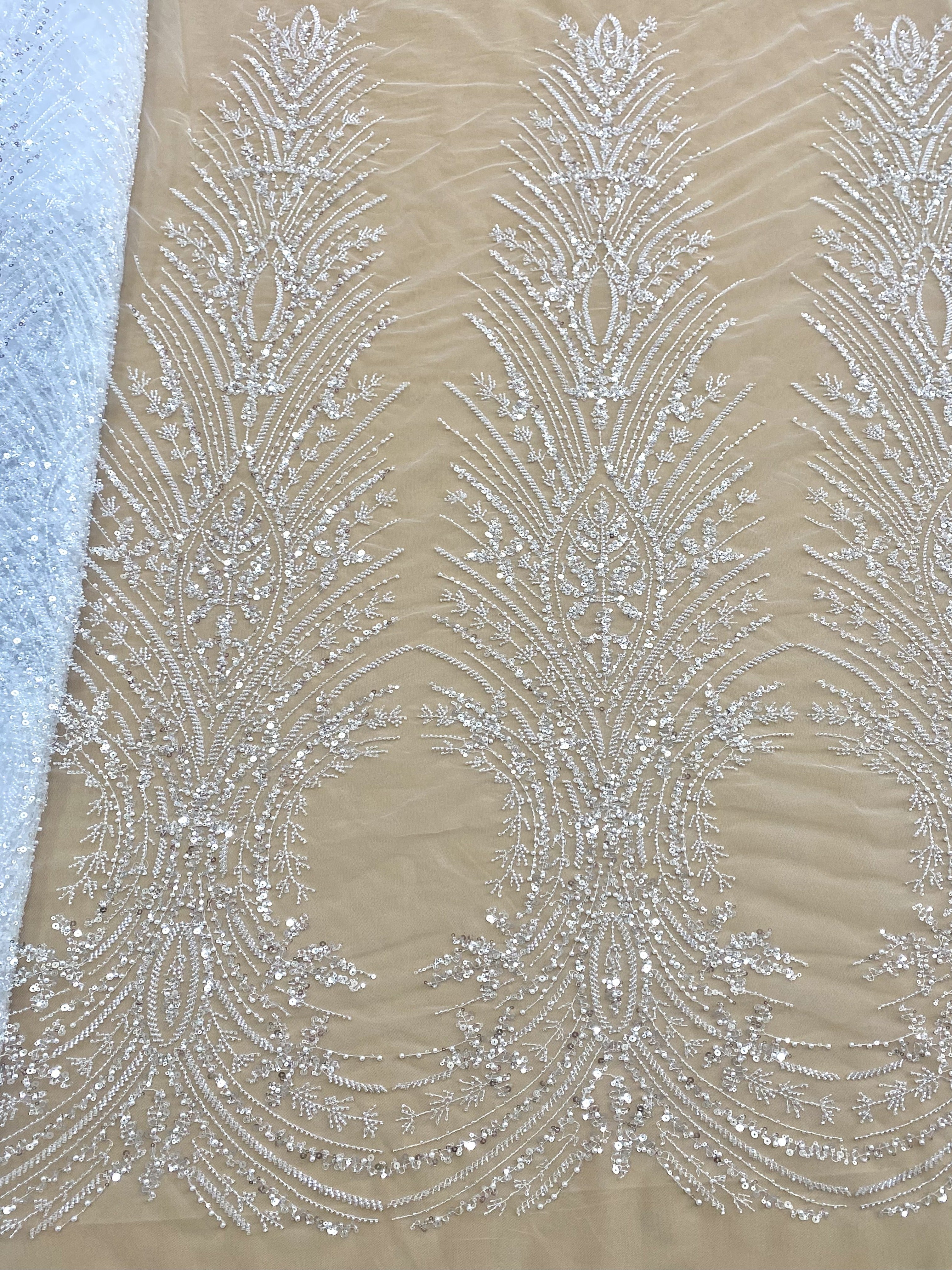 Silver Lace with Linear Pattern, with Pearls and Sequins