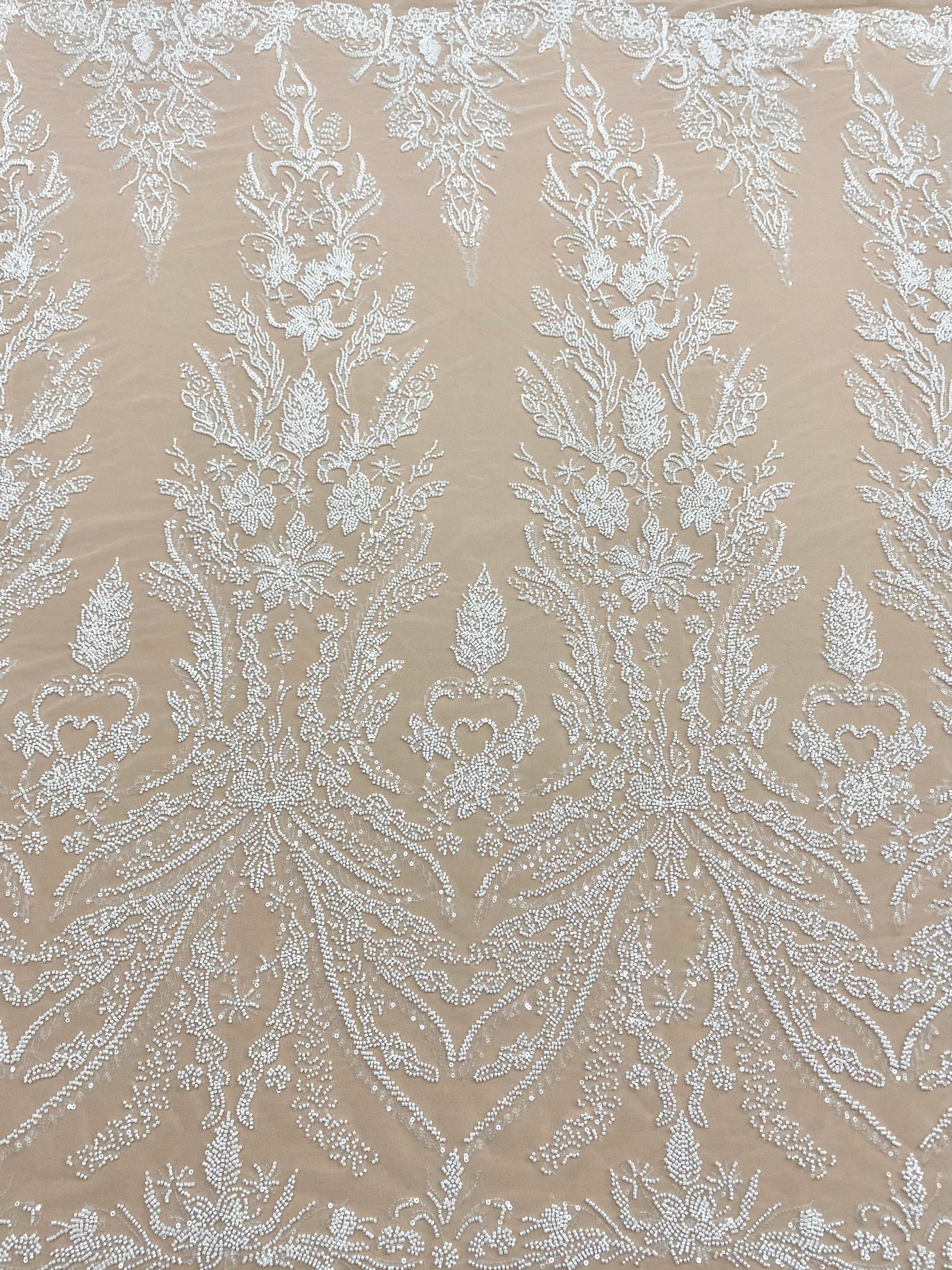 Dantela Couture Ivory cu Model Floral, cu Margele si Paiete
