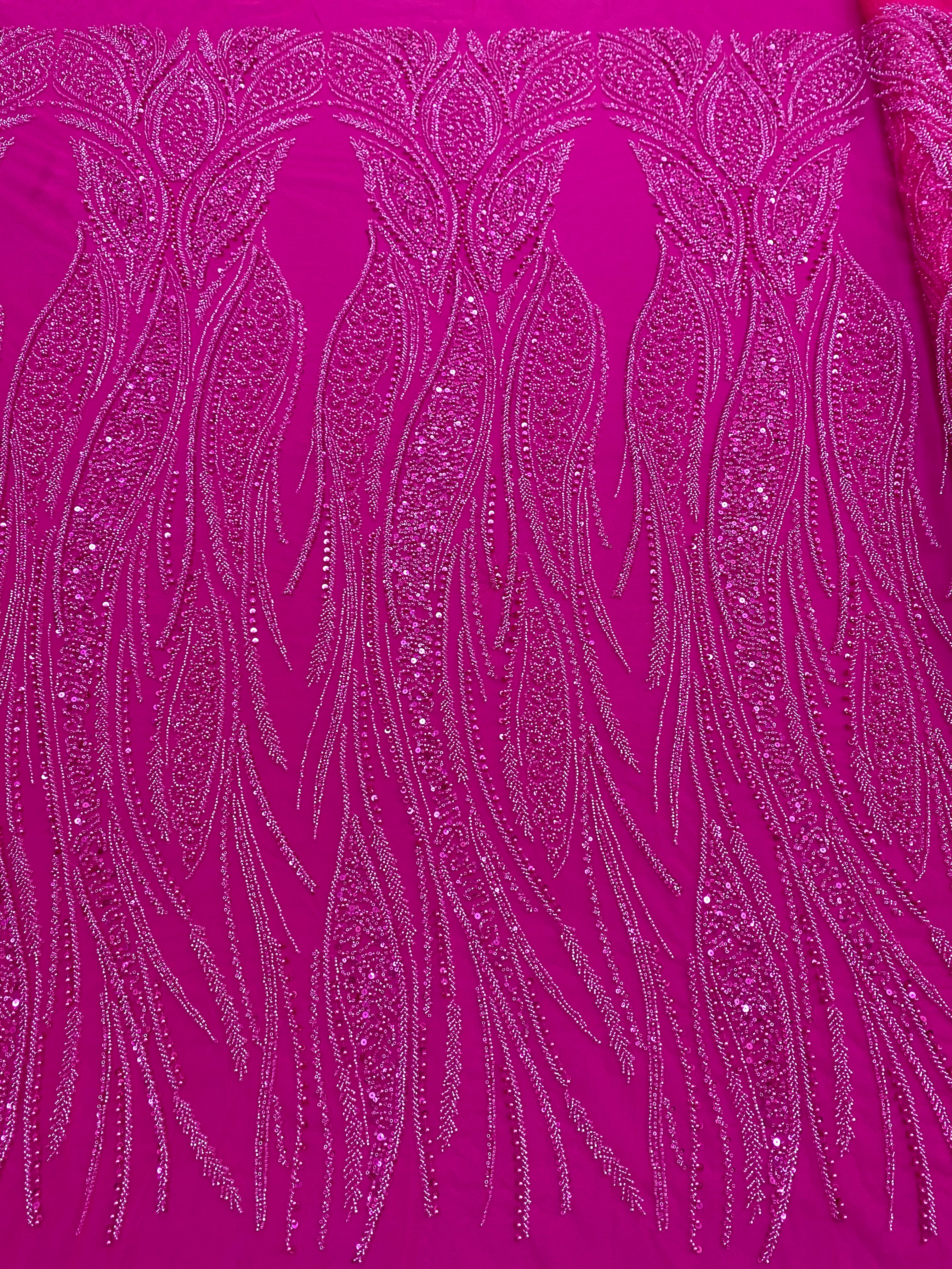 Dantela Couture Fucsia gyöngyökkel, gyöngyökkel és flitterekkel díszített panellel