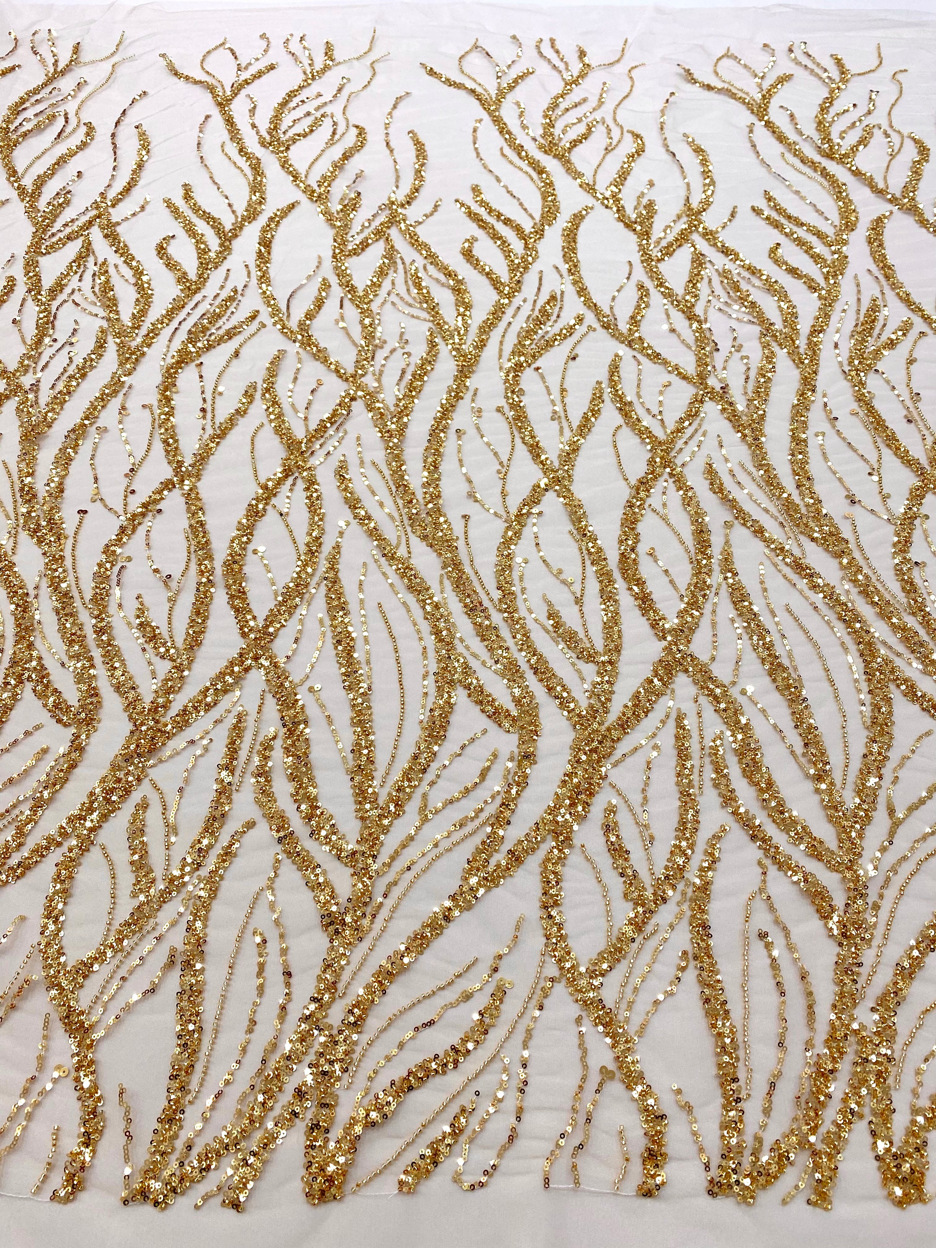 Golden Couture Lace with Strings, Beads and Sequins