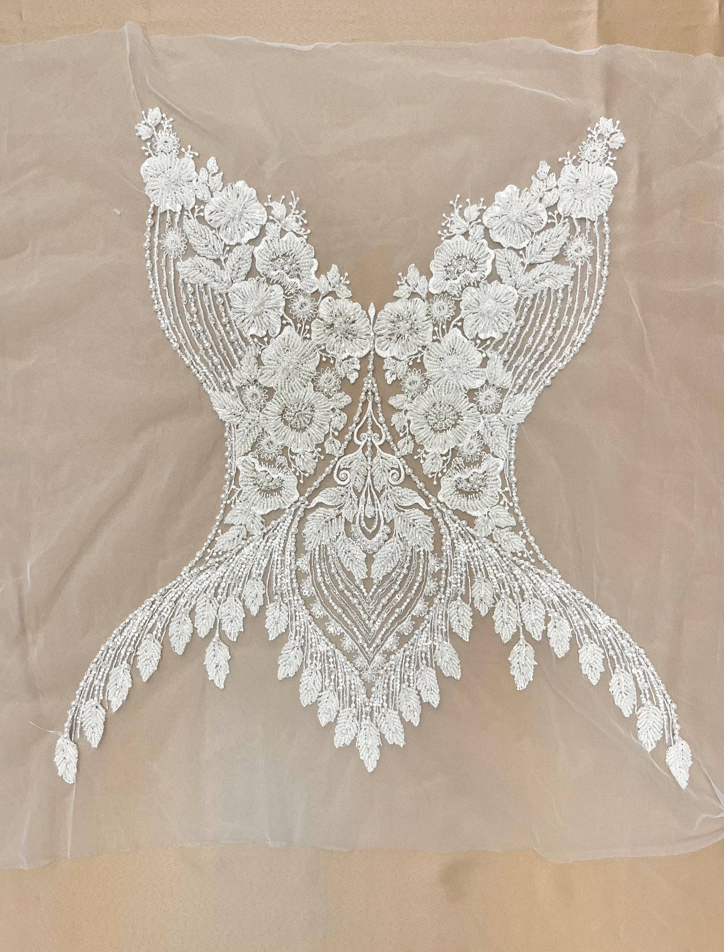 Set of Bust Panels with Floral Pattern, with Crystals, Pearls and Sequins