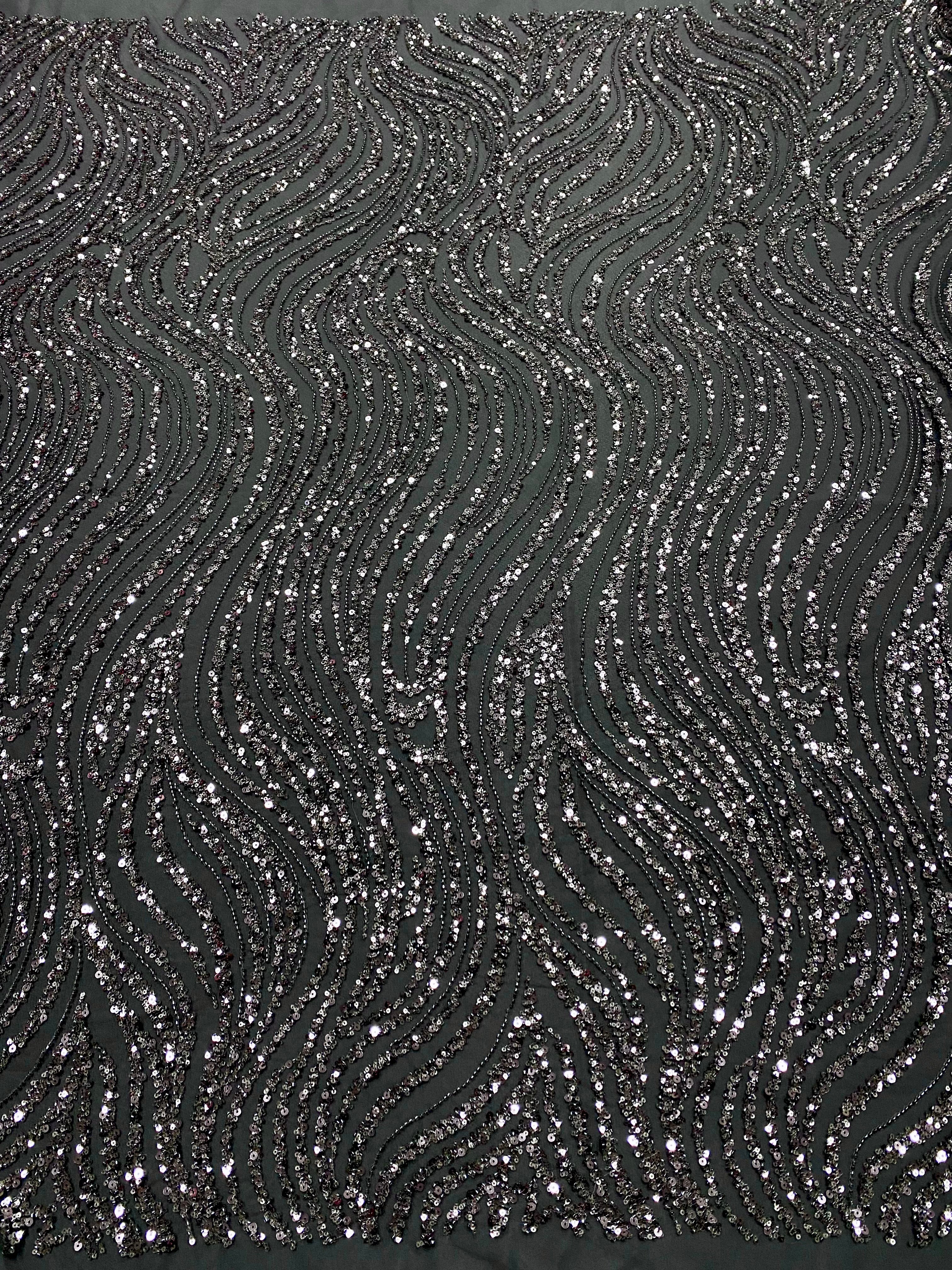 Silver Lace with Linear Pattern, with Pearls and Sequins