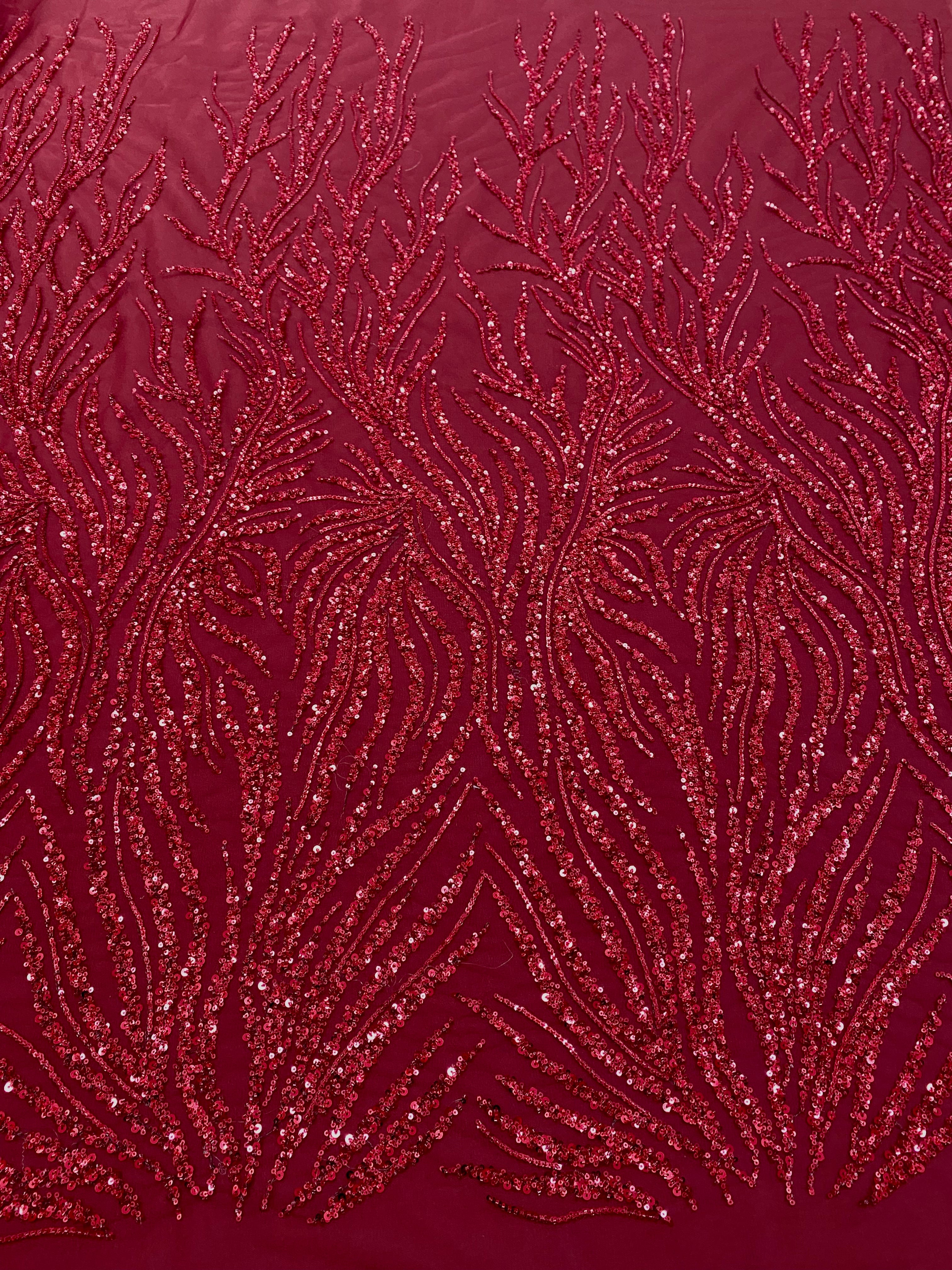 Bordeaux Couture Lace with Strings, Beads and Sequins