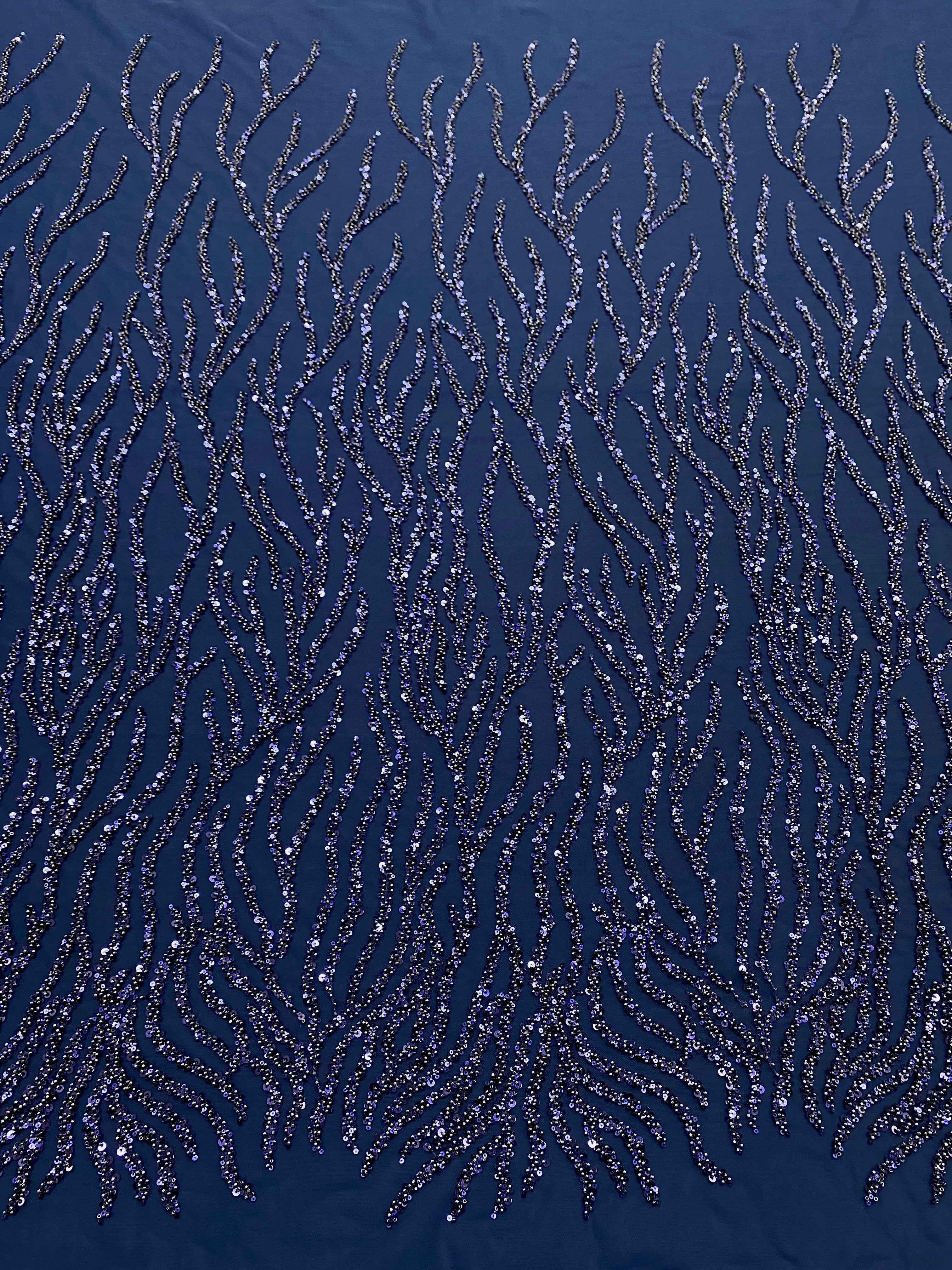 Navy Blue Couture Lace with Beads and Sequins